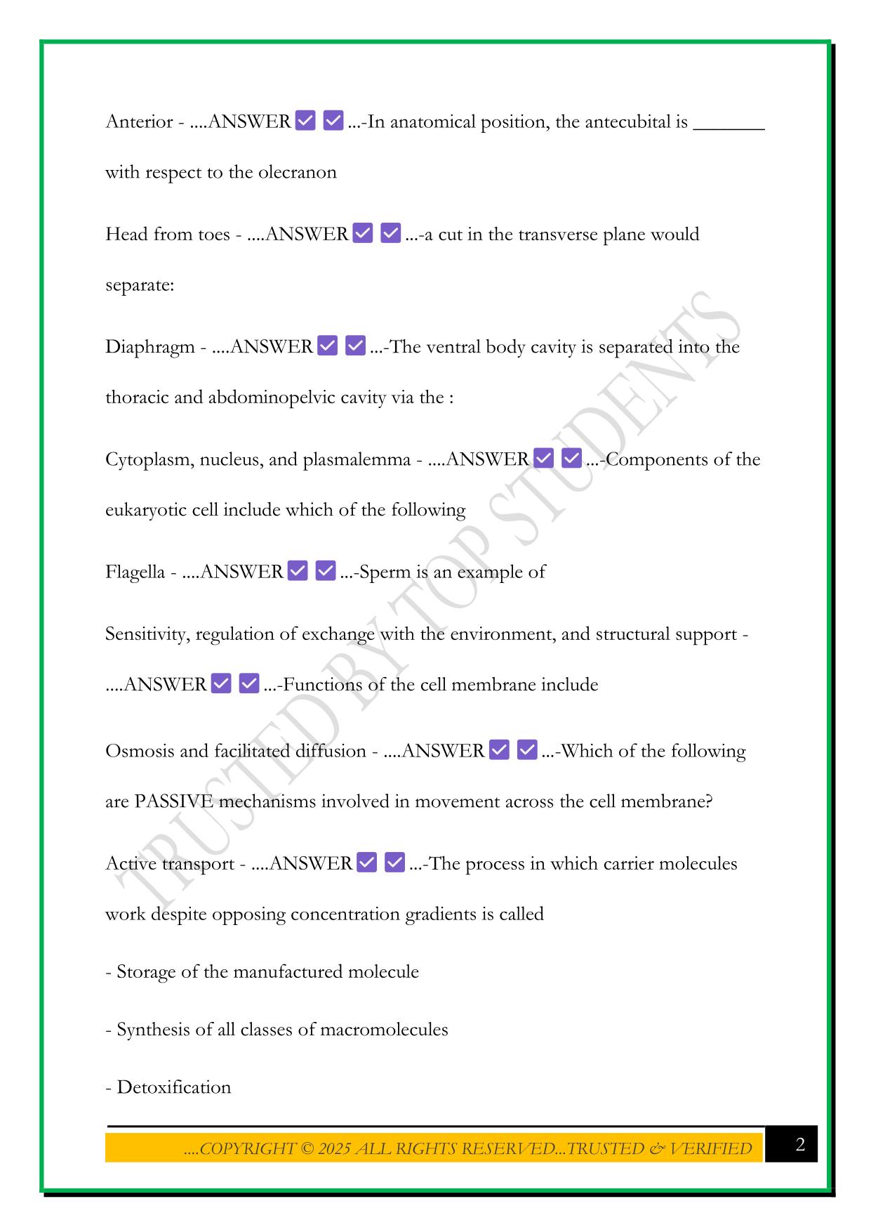 IUPUI ANATOMY (BIO N261) PRACTICE QUESTIONS EXAM 1 (CHAPTERS 1-5) EXAM 2025 QUESTIONS AND ANSWERS