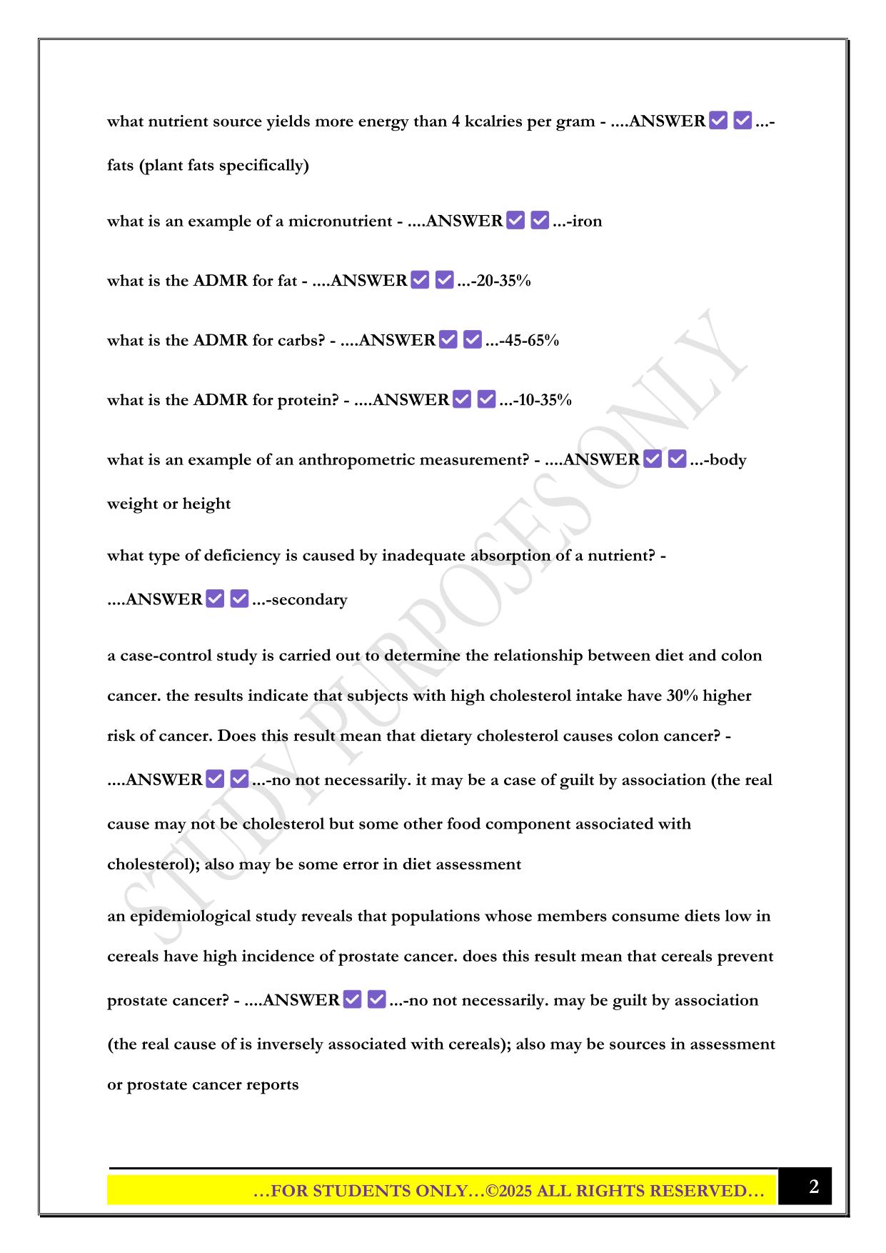 NUTR 331 Midterm Review 2025 Questions and Answers