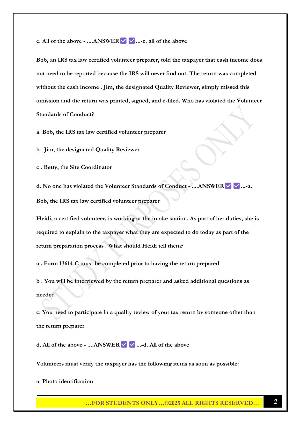 VITA Certification Exam 2025 Questions and Answers