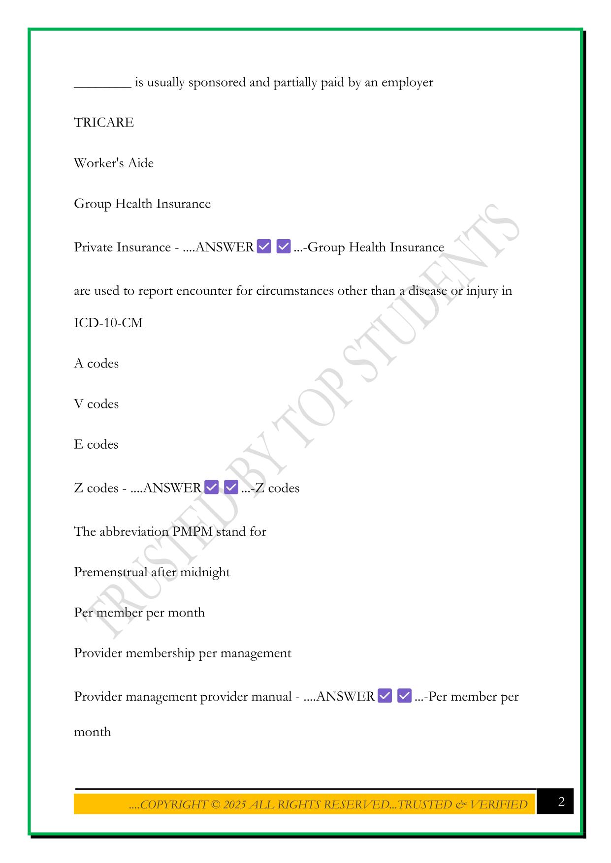 BILLING AND CODING EXAM STYLE QUESTIONS 2025 WITH CORRECT ANSWERS