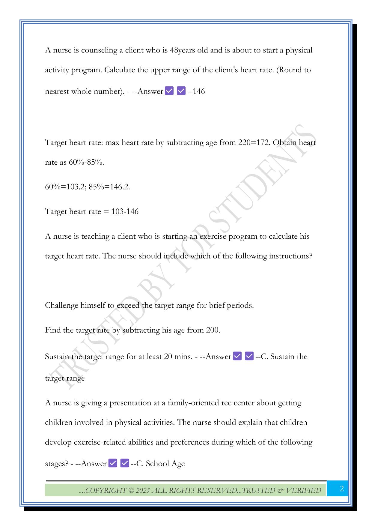 Self-Care: Physical Activity ATI Exam 2025 Questions and Answers