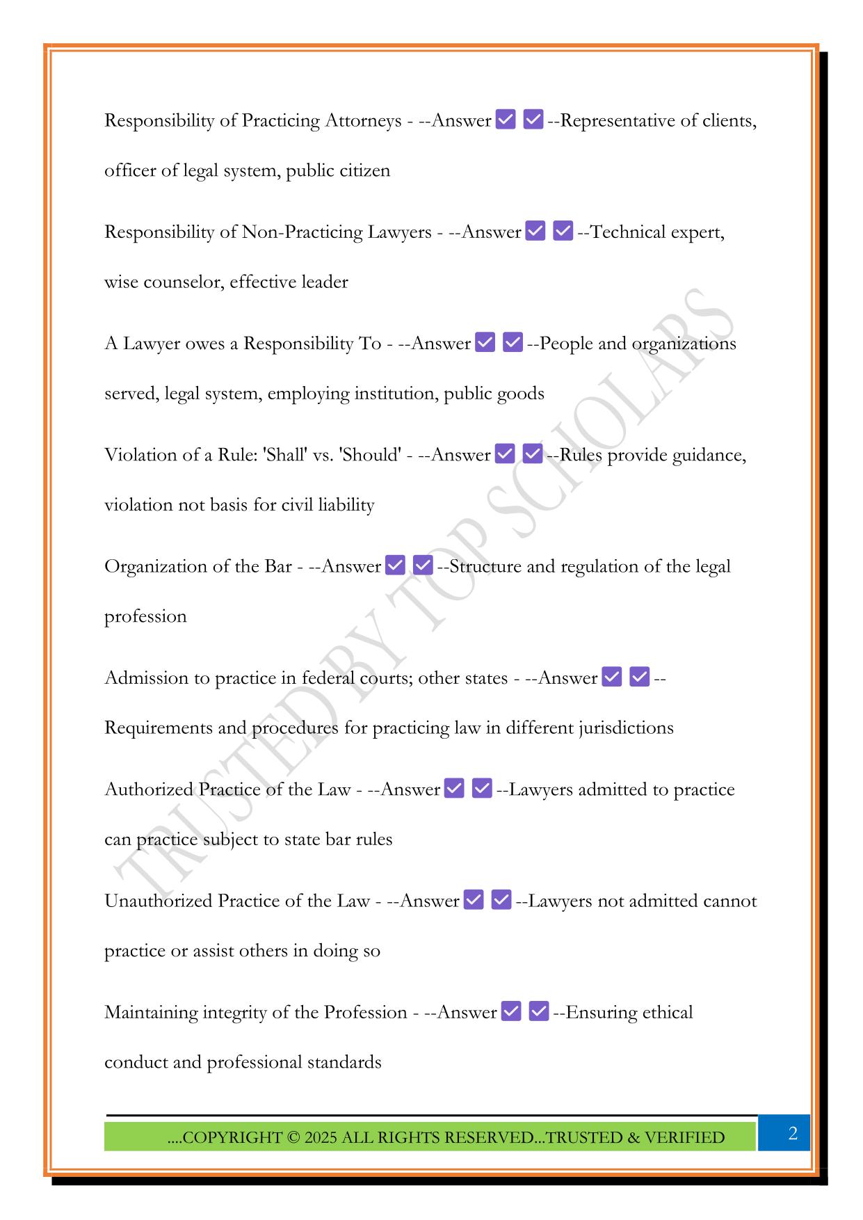 MPRE Outline Exam 2025 Questions and Answers