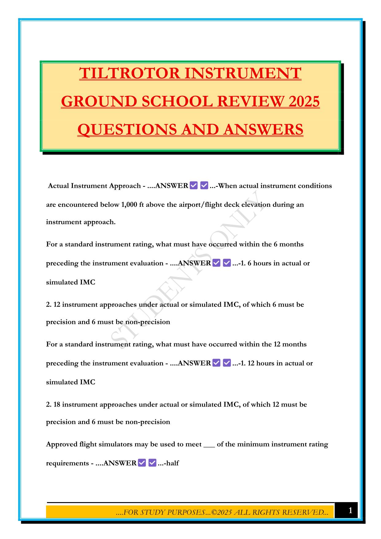 TILTROTOR INSTRUMENT GROUND SCHOOL REVIEW 2025 QUESTIONS AND ANSWERS