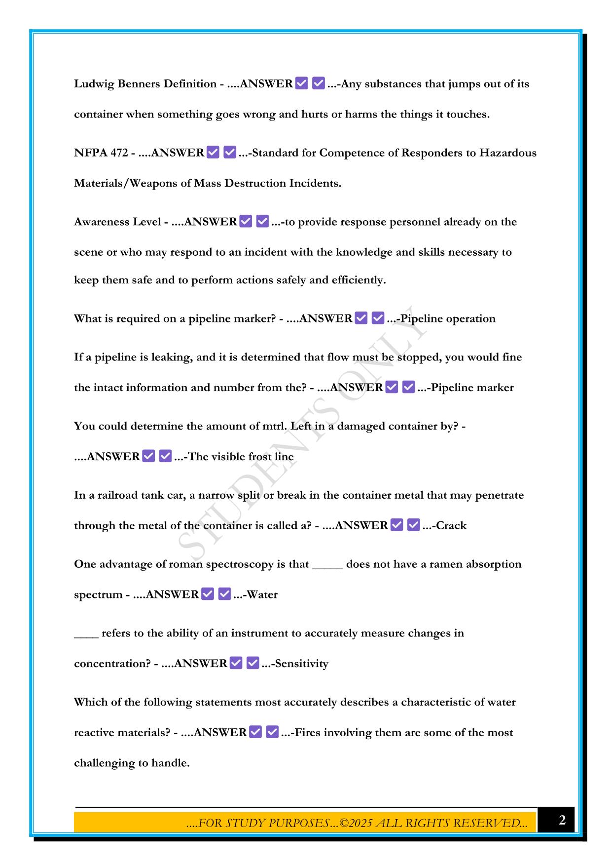 HAZMAT TECH CLASS EXAM 2025 QUESTIONS AND ANSWERS