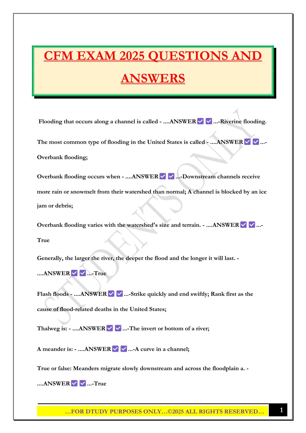 CFM EXAM 2025 QUESTIONS AND ANSWERS