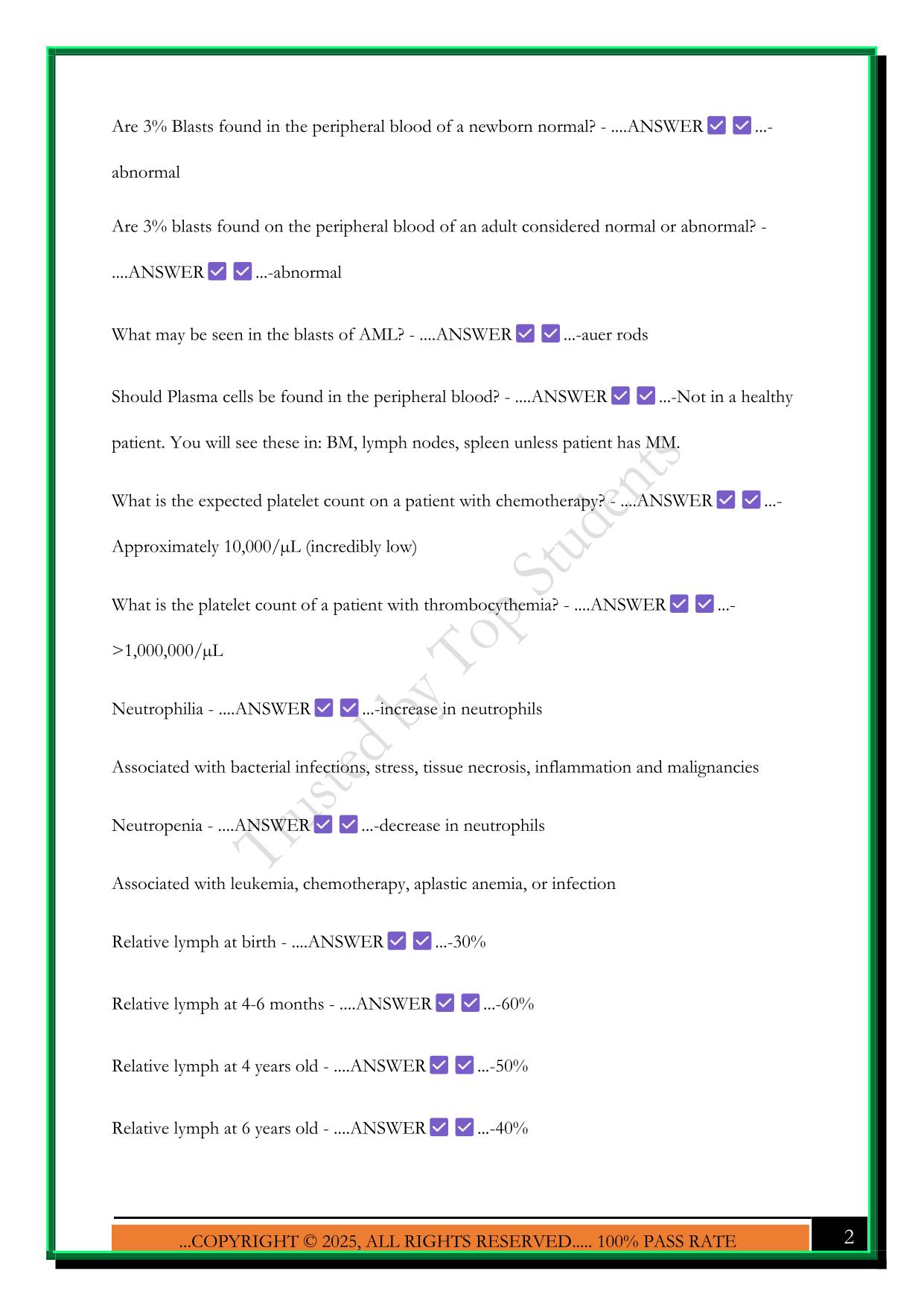 HEMATOLOGY EXAM 4 MLT-MLS UAMS 2025 QUESTIONS AND ANSWERS