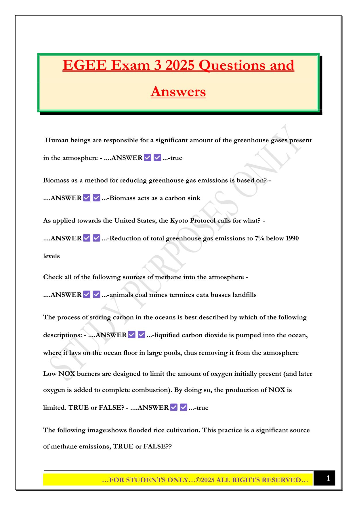 EGEE Exam 3 2025 Questions and Answers