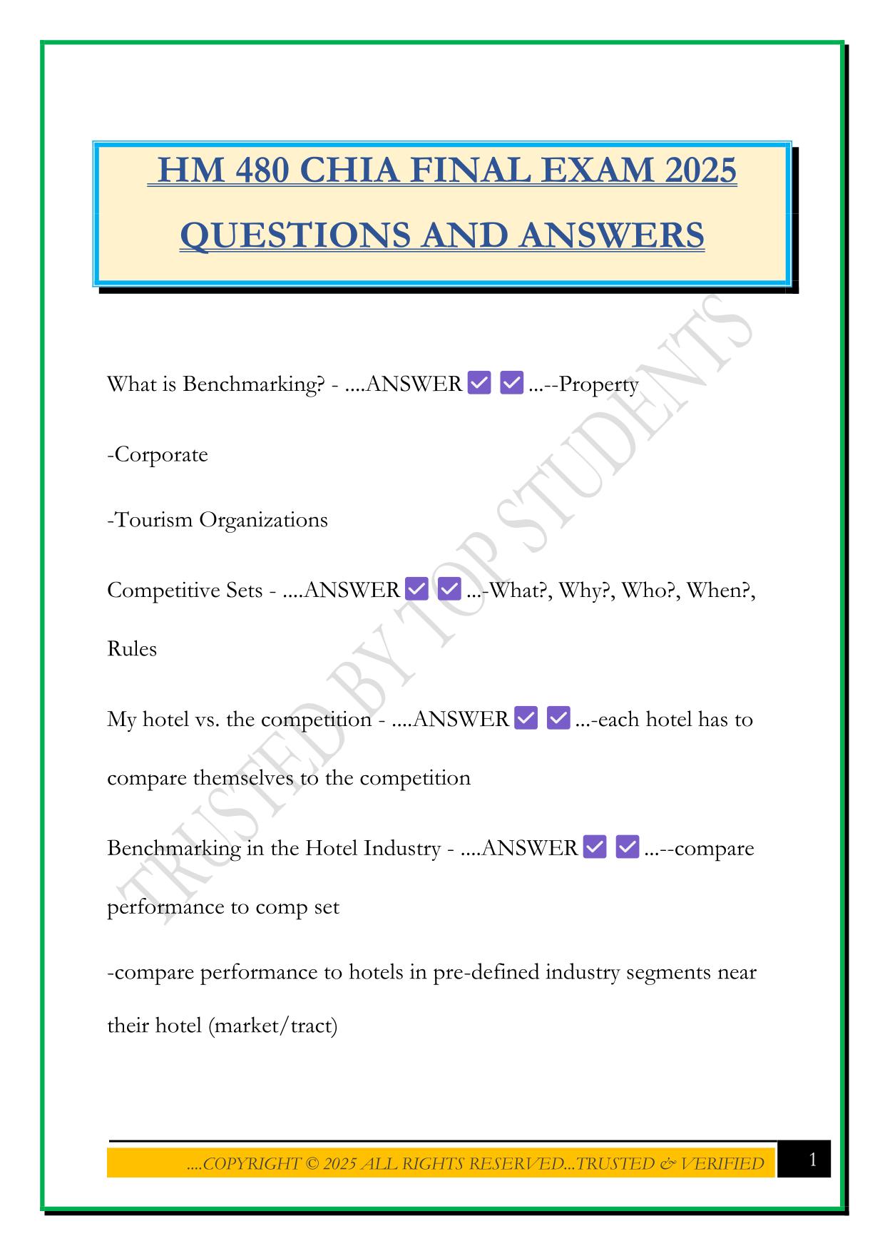 HM 480 CHIA FINAL EXAM 2025 QUESTIONS AND ANSWERS