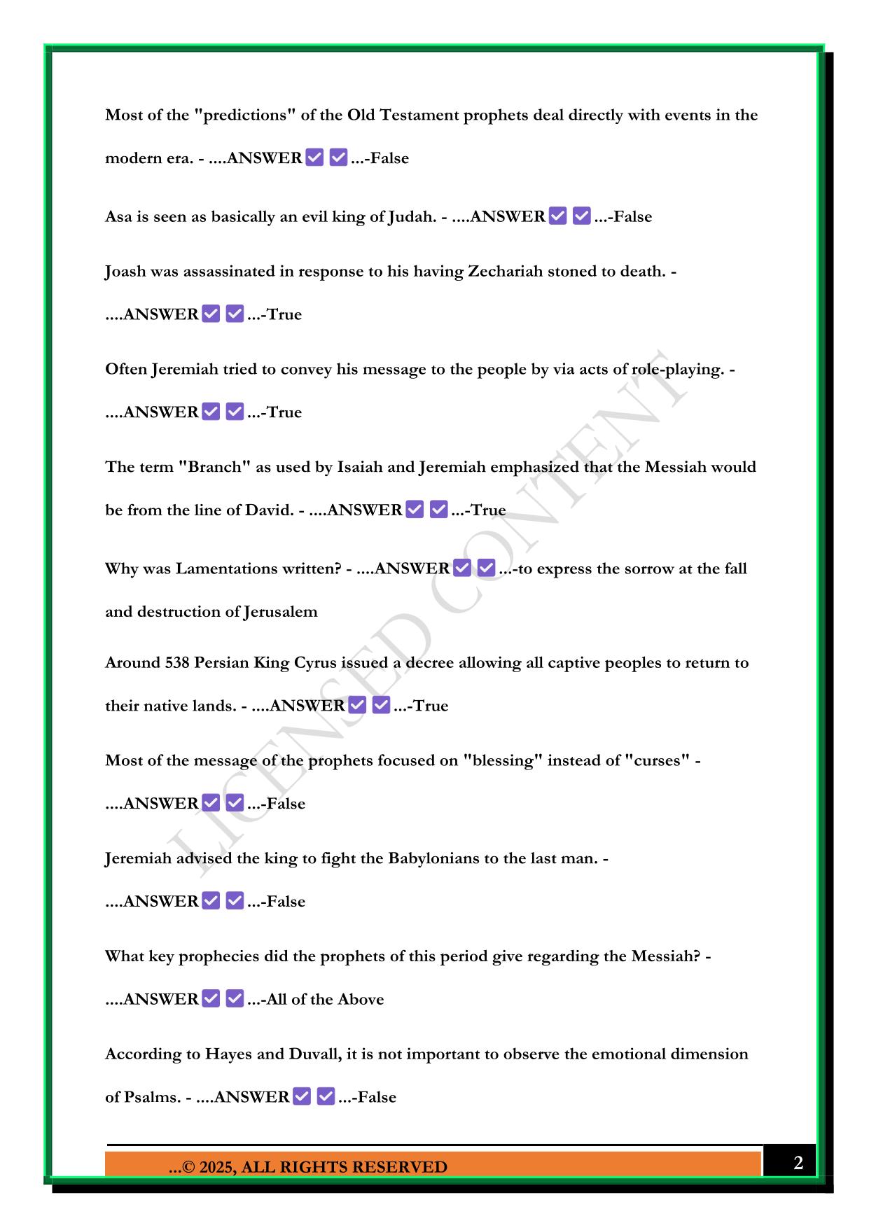 BIBL 104 STUDY GUIDE QUIZ 4 2025 QUESTIONS AND ANSWERS