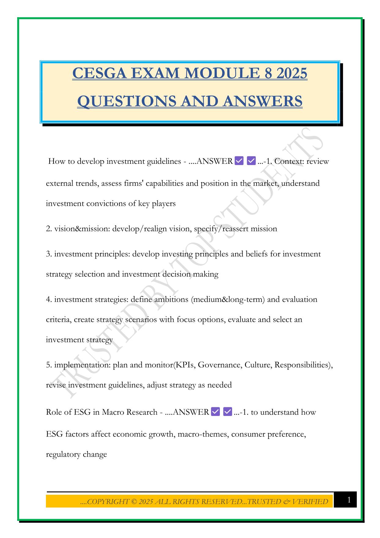 CESGA EXAM MODULE 8 2025 QUESTIONS AND ANSWERS