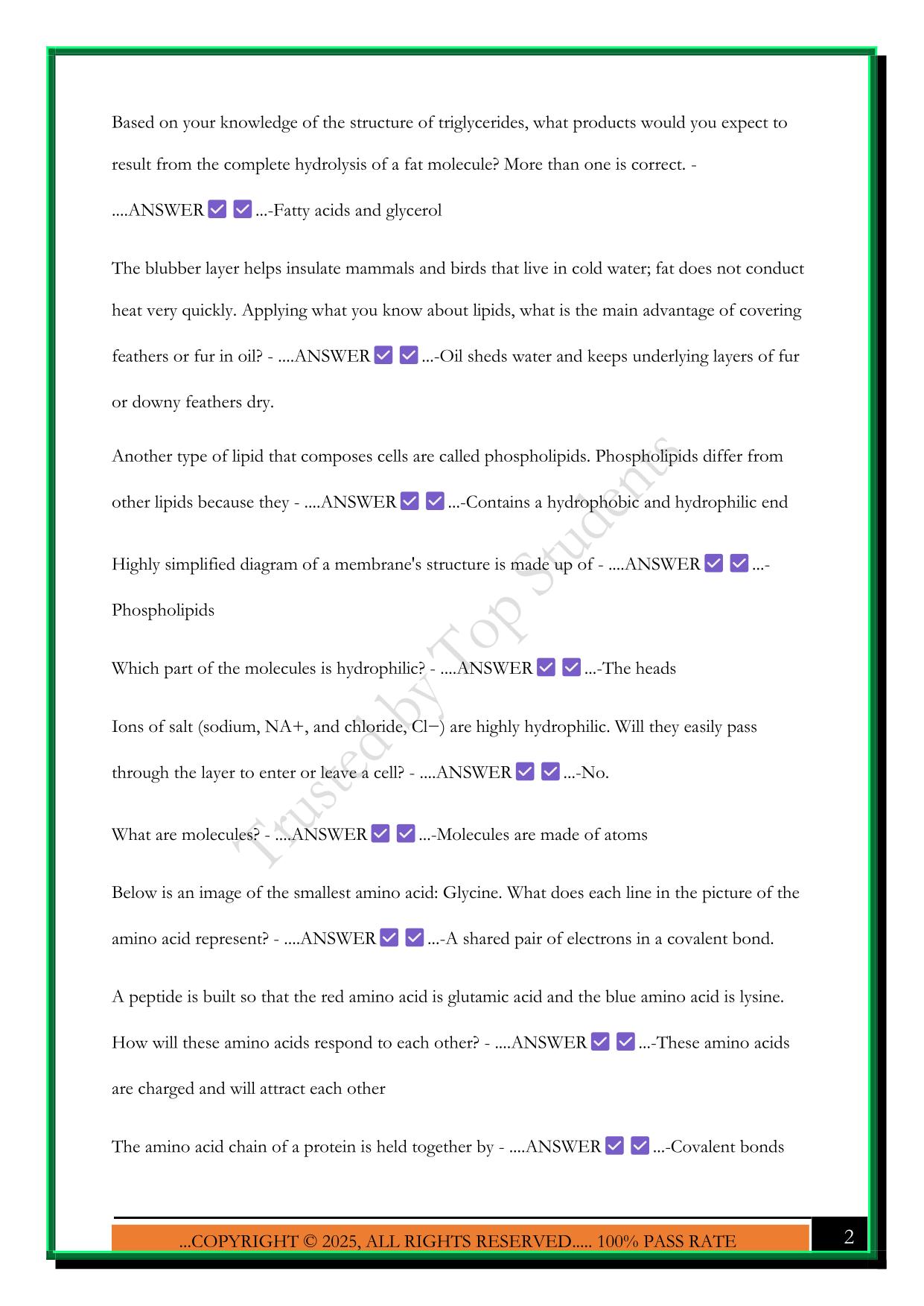 WGU C190 INTRO TO BIOLOGY PRACTICE TEST QUESTIONS 2025 WITH ANSWERS