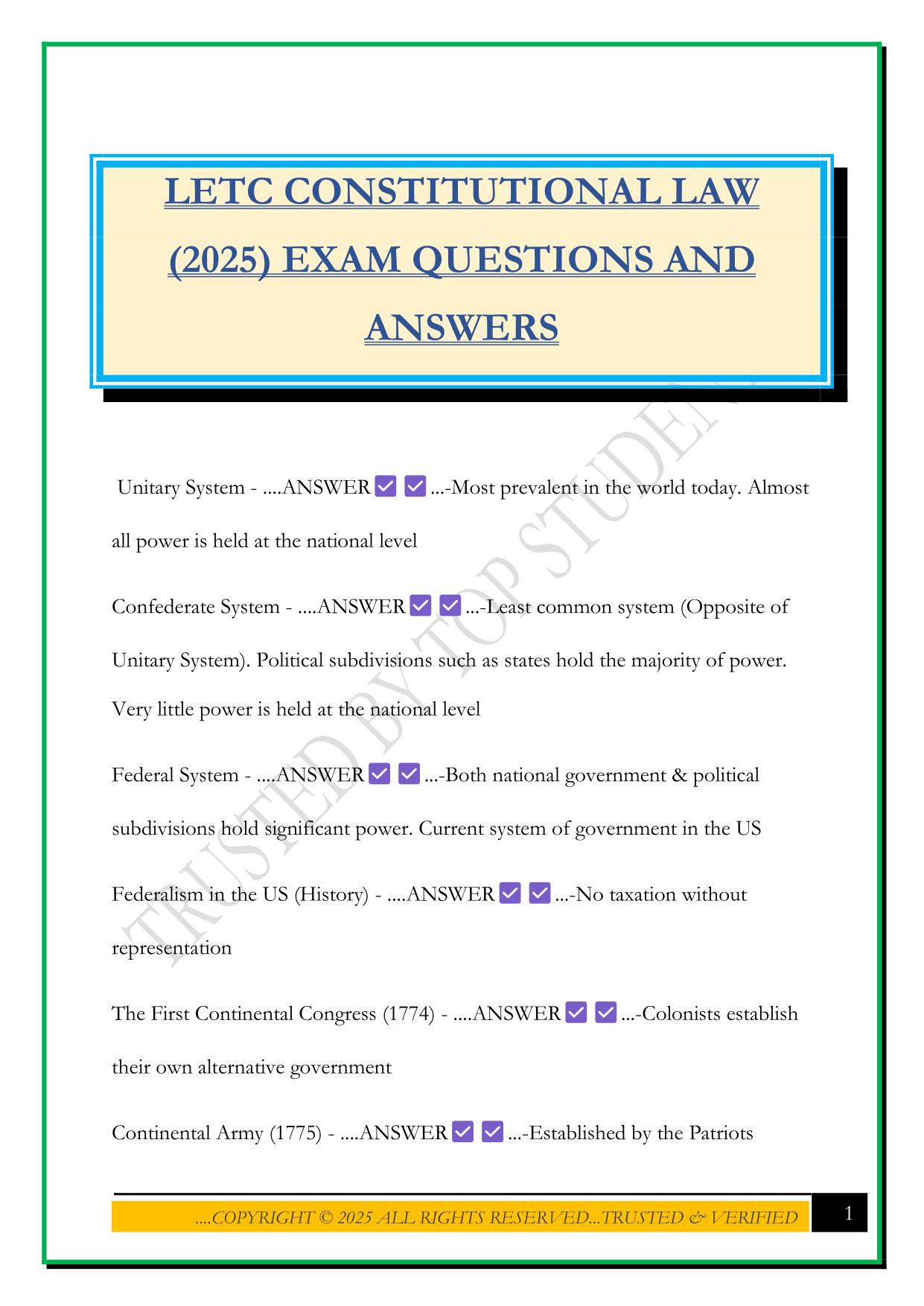 LETC CONSTITUTIONAL LAW (2025) EXAM QUESTIONS AND ANSWERS