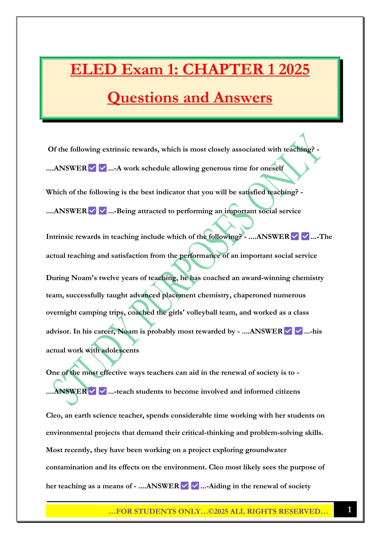 ELED Exam 1: CHAPTER 1 2025 Questions and Answers