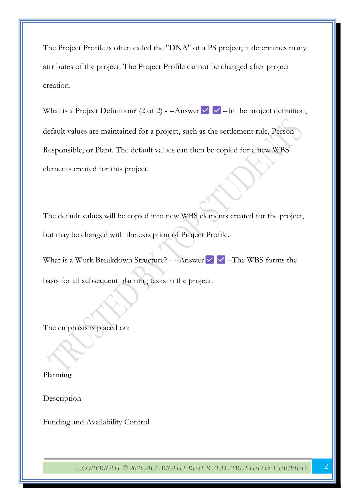 GFEBS Project Systems Course Exam 2025 Questions and Answers