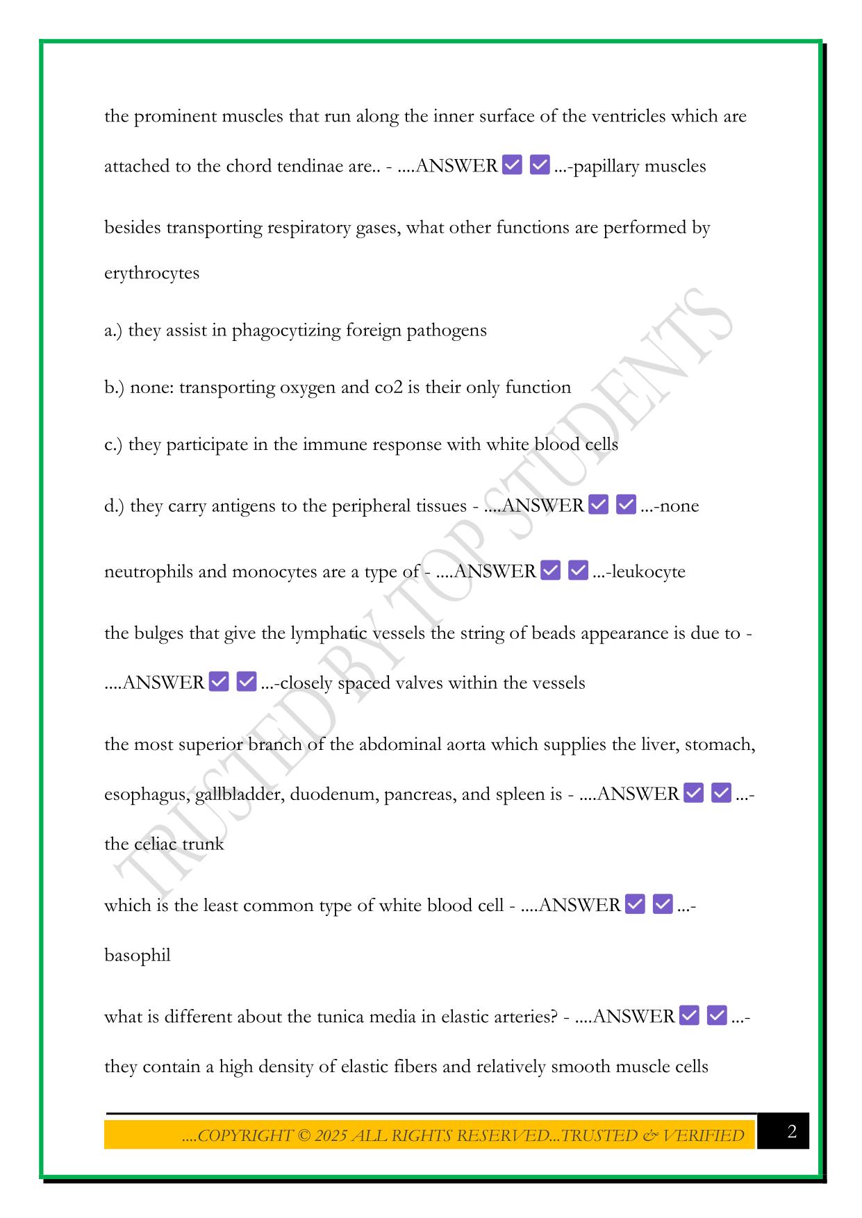 IUPUI ANATOMY FINAL EXAM 2025 QUESTIONS AND ANSWERS