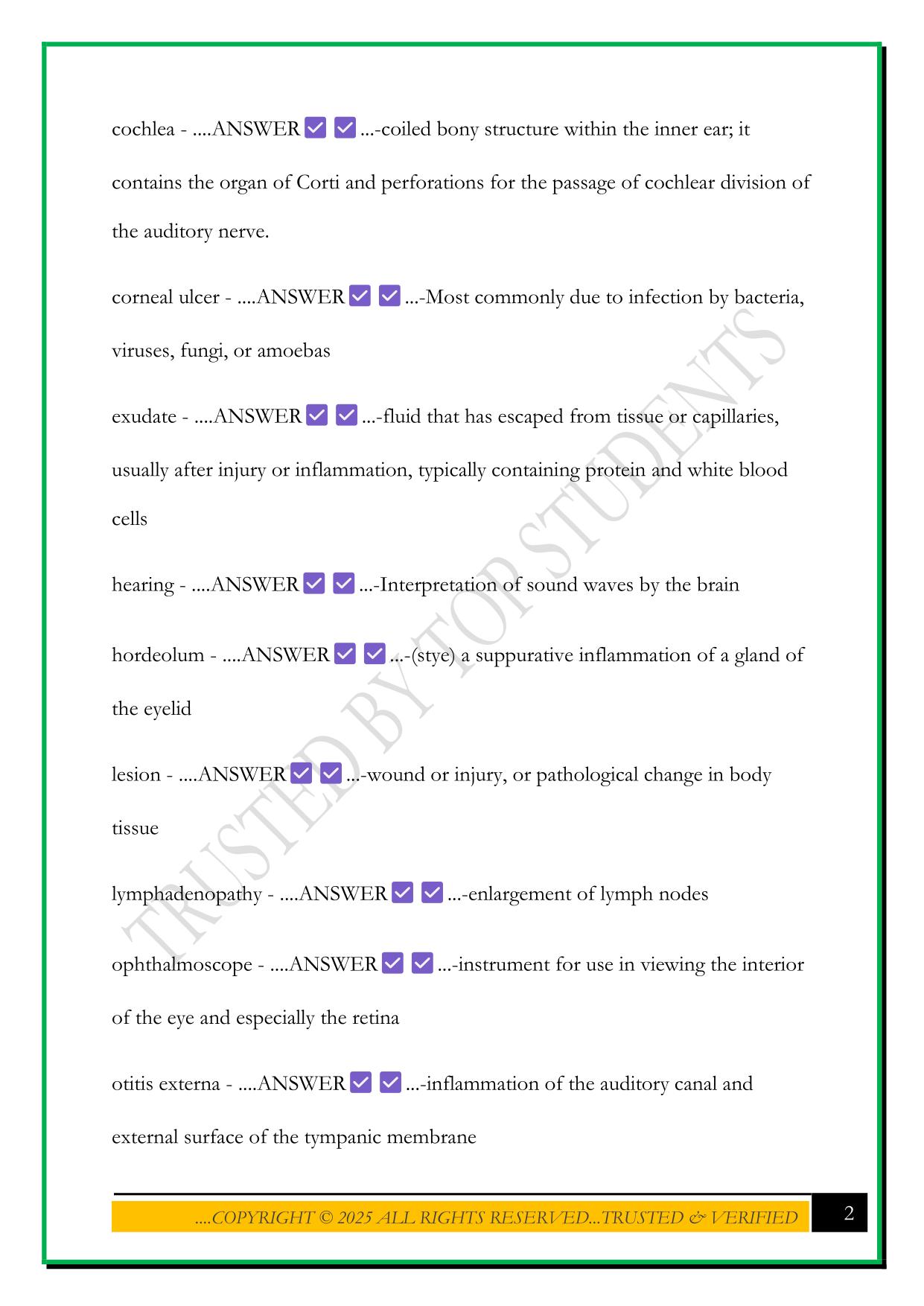 HCB HEENT EXAM 2025 QUESTIONS AND ANSWERS