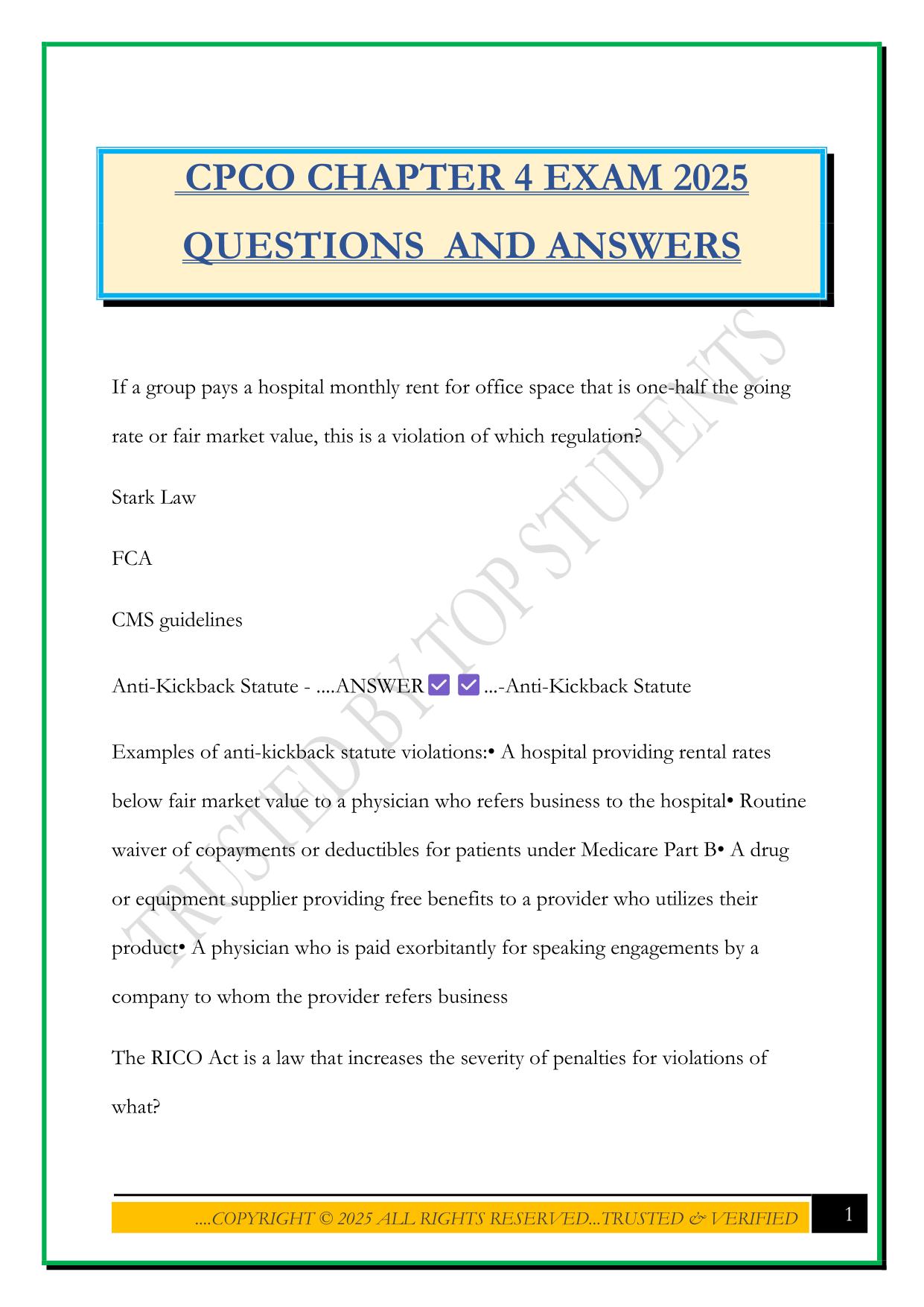 CPCO CHAPTER 4 EXAM 2025 QUESTIONS AND ANSWERS