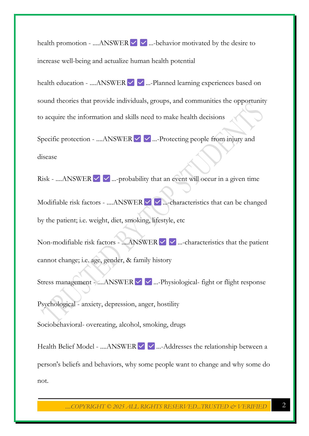 PROMOTING HEALTHY POPULATION IUPUI EXAM 1 2025 QUESTIONS AND ANSWERS