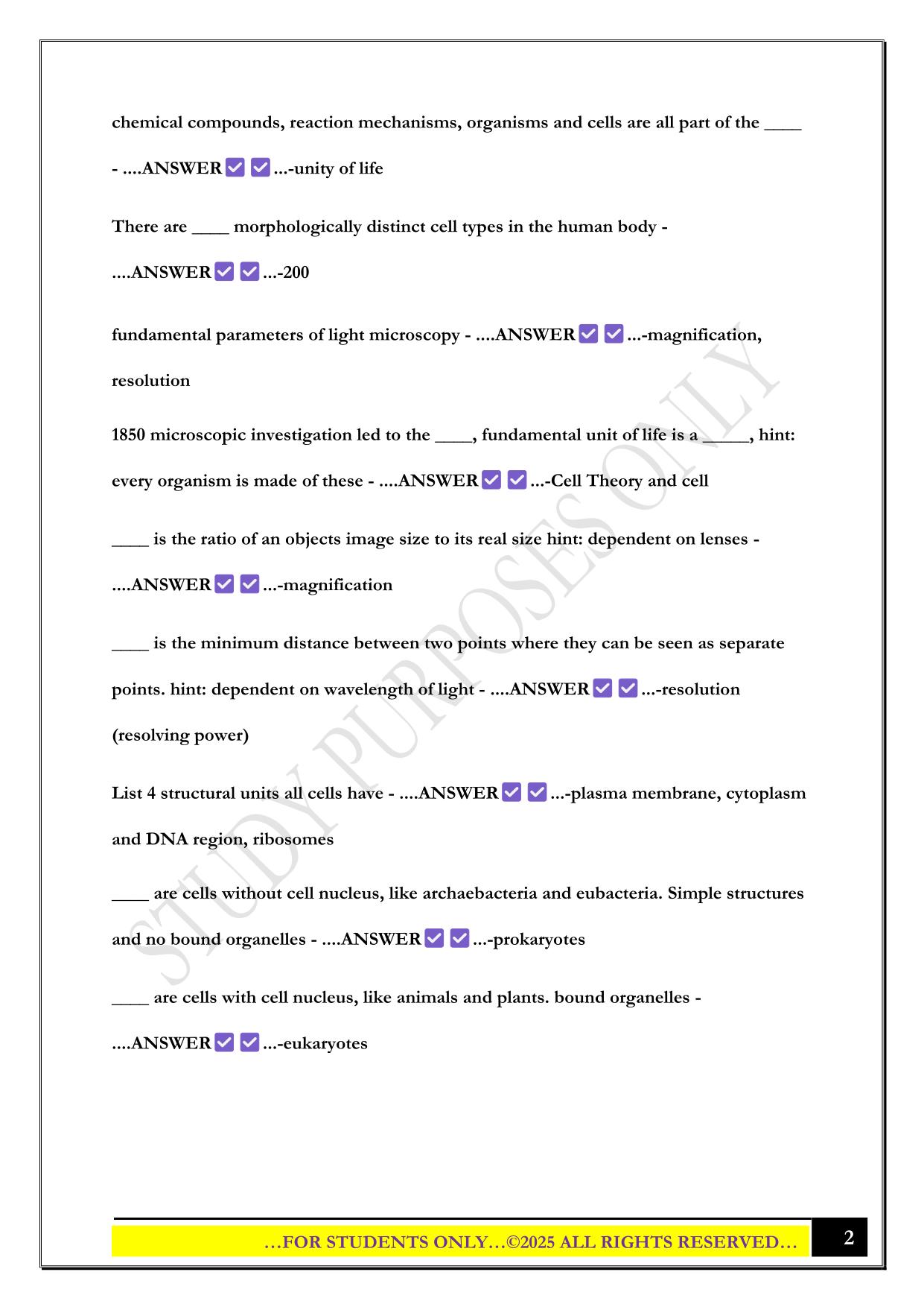 Bio 201 UWGB Pott exam 1 2025 Questions and Answers
