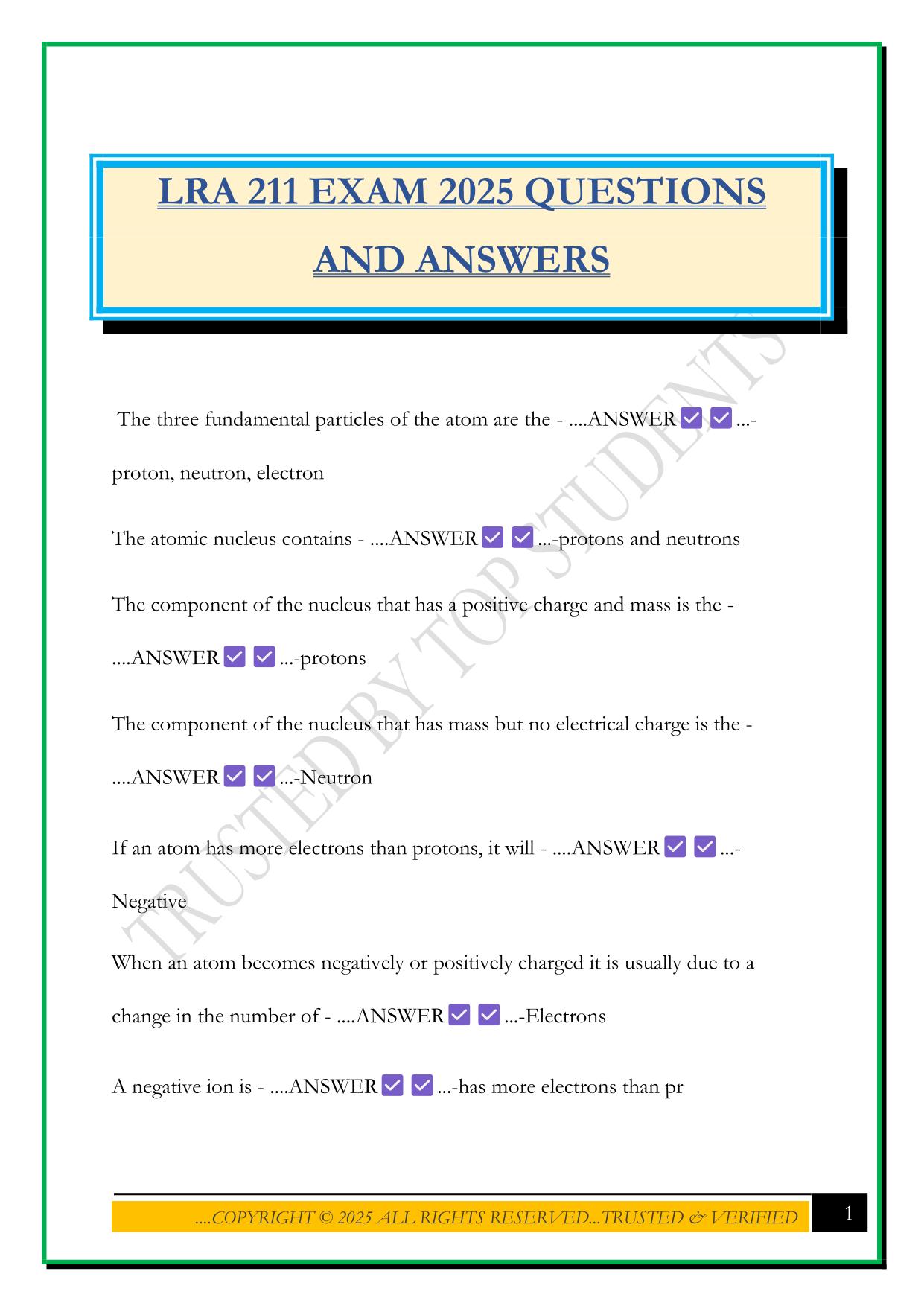 LRA 211 EXAM 2025 QUESTIONS AND ANSWERS