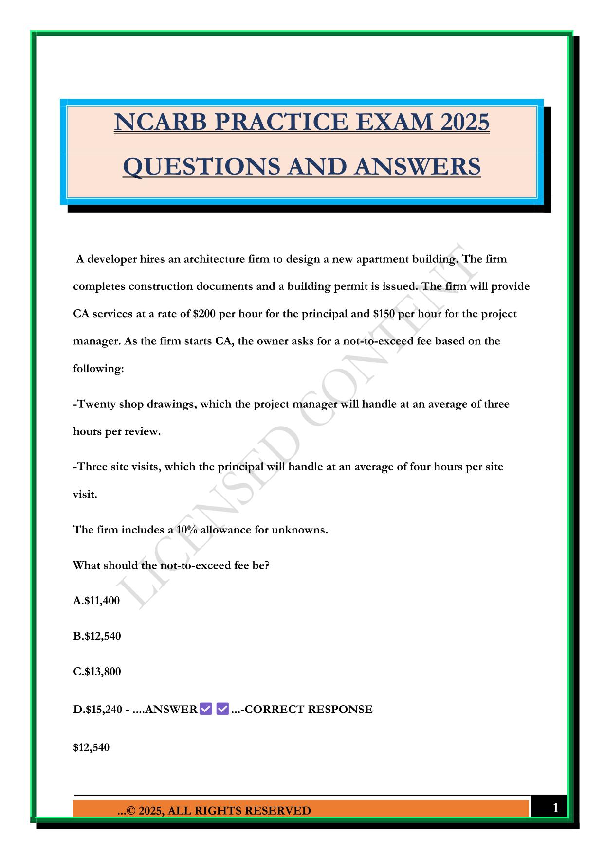 NCARB PRACTICE EXAM 2025 QUESTIONS AND ANSWERS