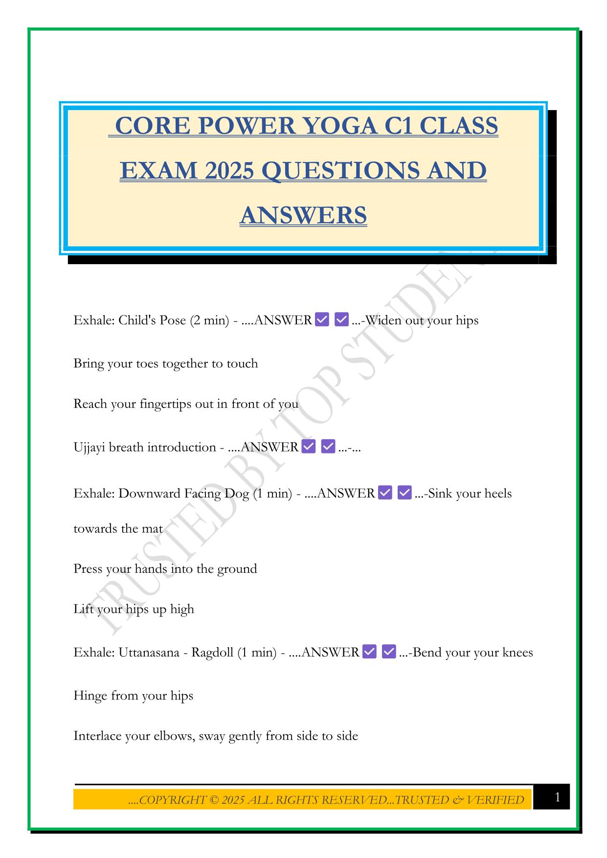 CORE POWER YOGA C1 CLASS EXAM 2025 QUESTIONS AND ANSWERS