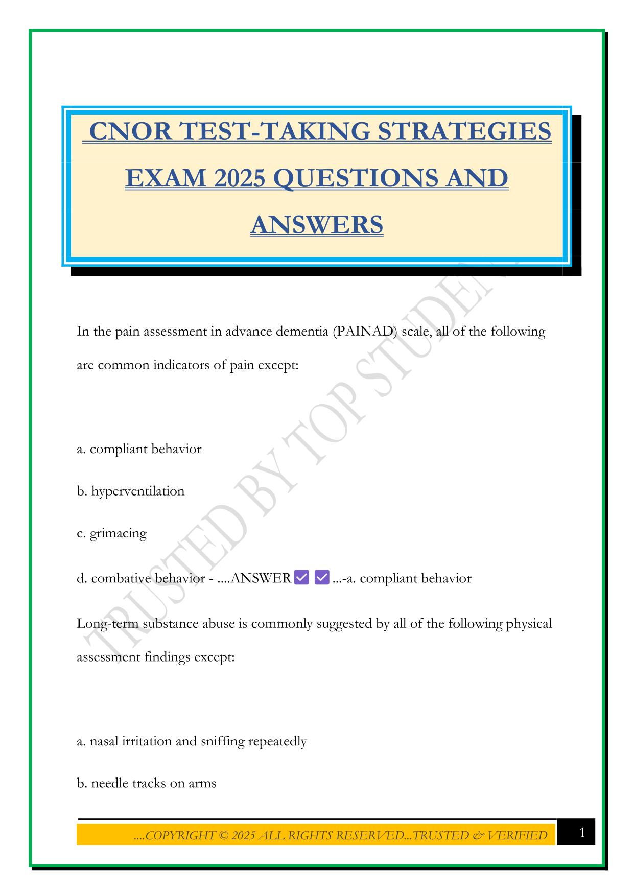 CNOR TEST-TAKING STRATEGIES EXAM 2025 QUESTIONS AND ANSWERS