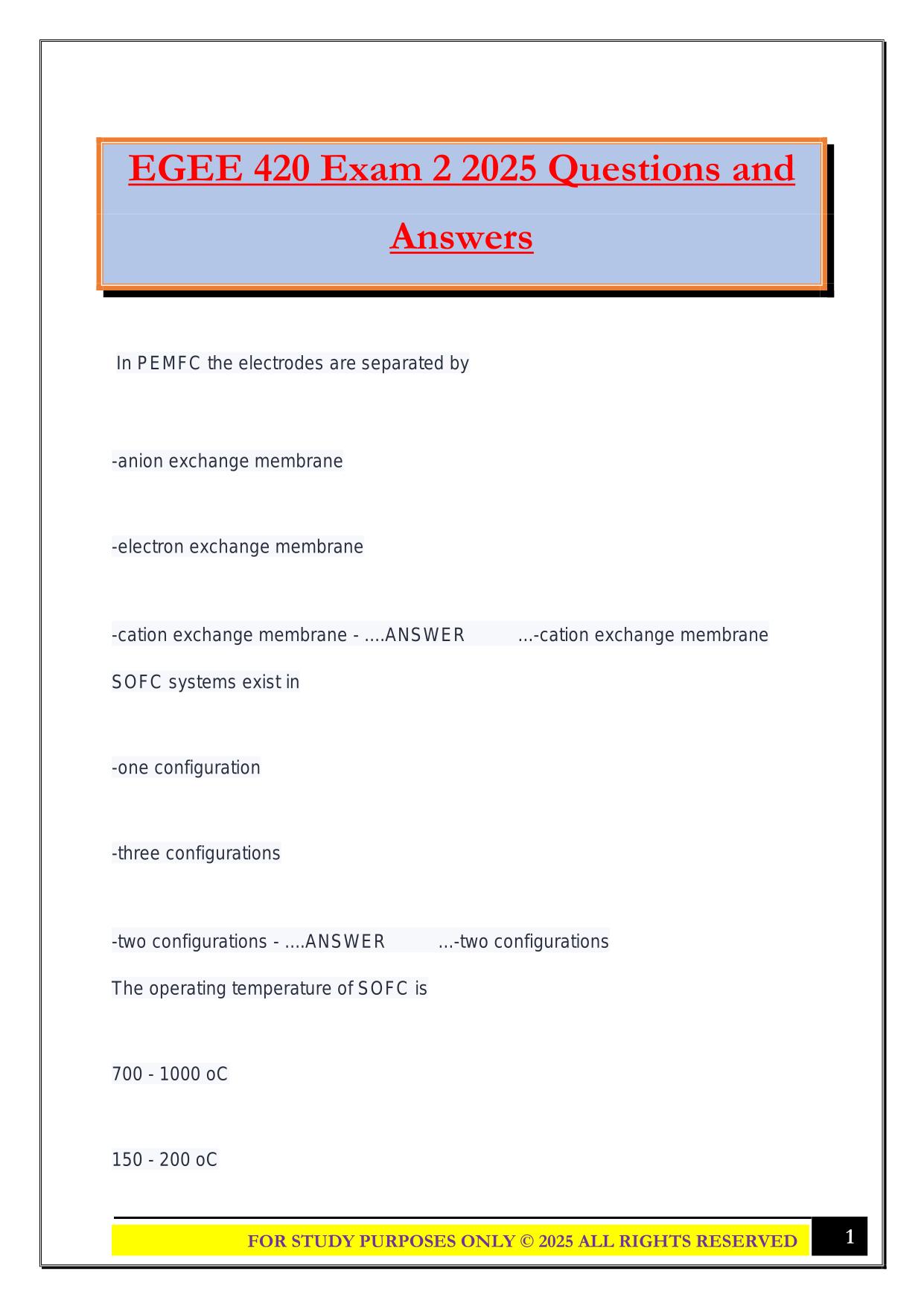 EGEE 420 Exam 2 2025 Questions and Answers