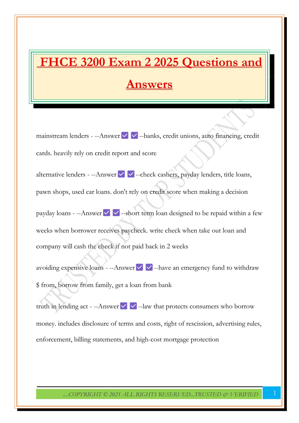 FHCE 3200 Exam 2 2025 Questions and Answers