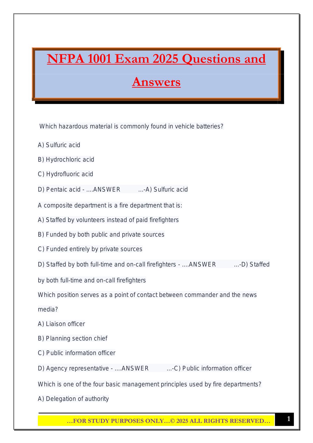 NFPA 1001 Exam 2025 Questions and Answers