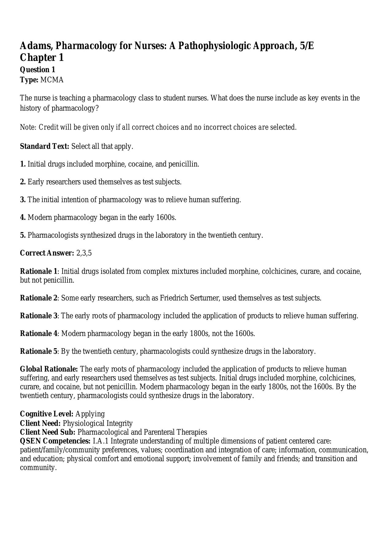 Testbank for Pharmacology for Nurses Exam MCQ with Correct Answers| Updated 2025 