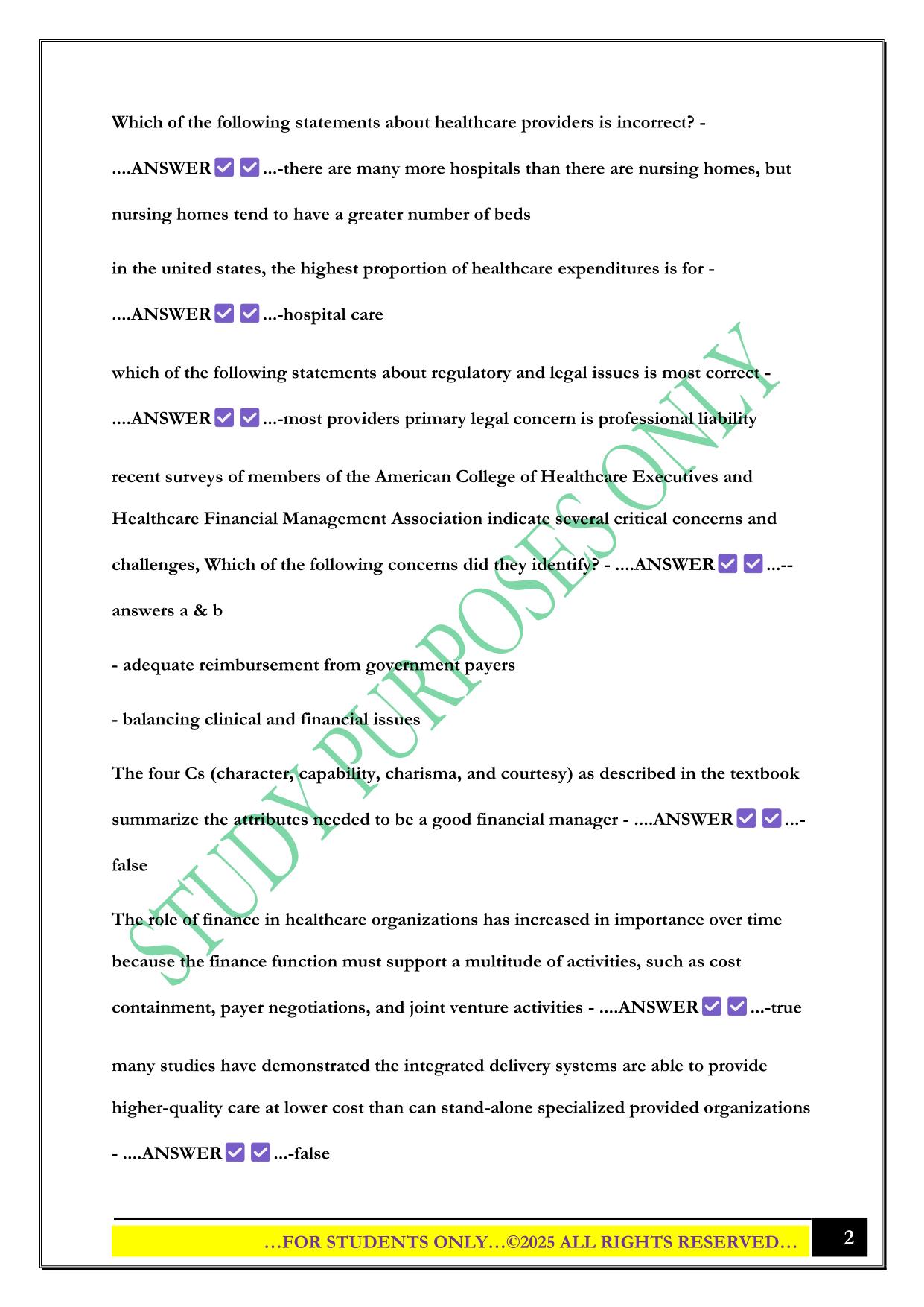 HealthCare Finance Test 1 2025 Questions and Answers