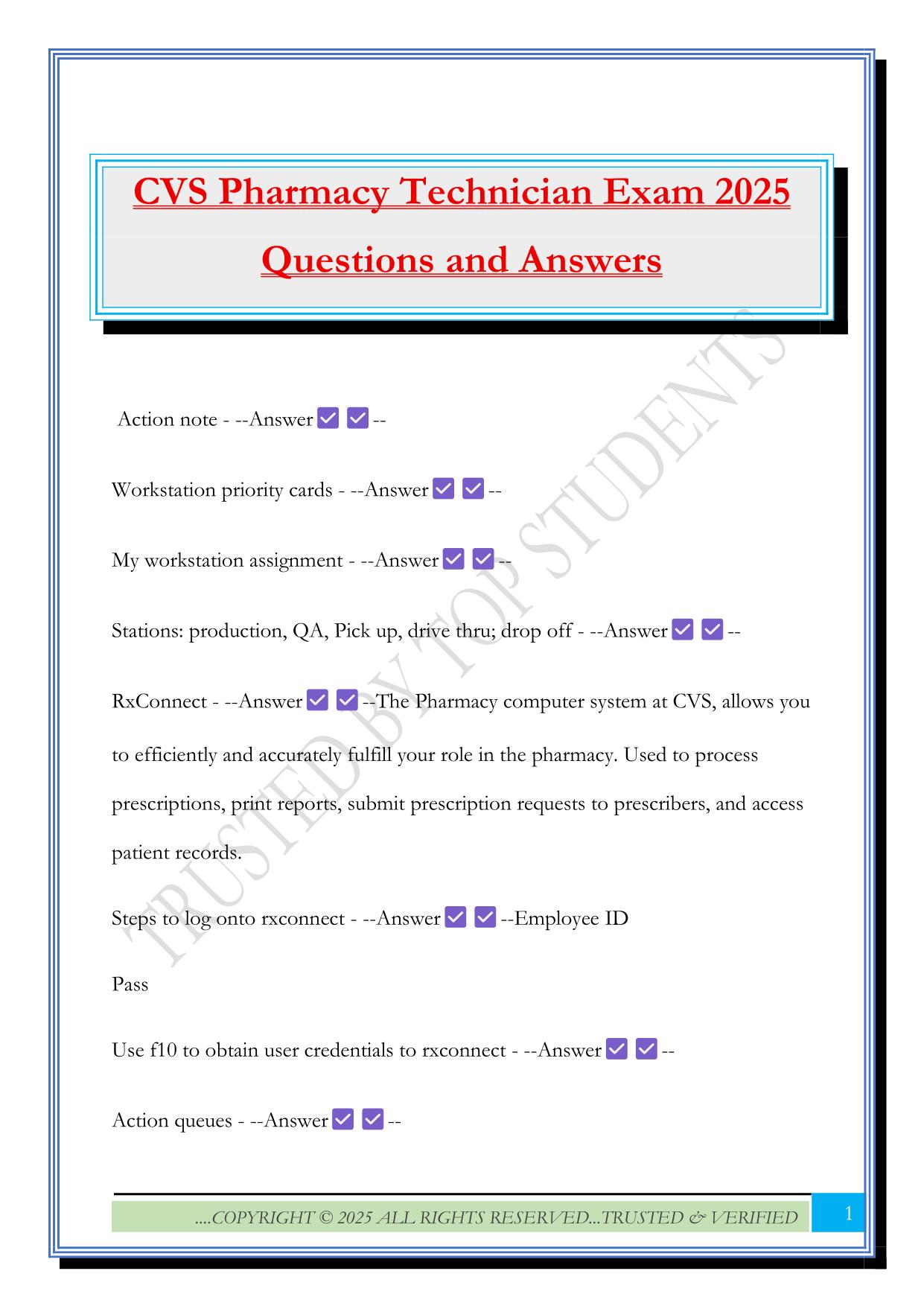 CVS Pharmacy Technician Exam 2025 Questions and Answers
