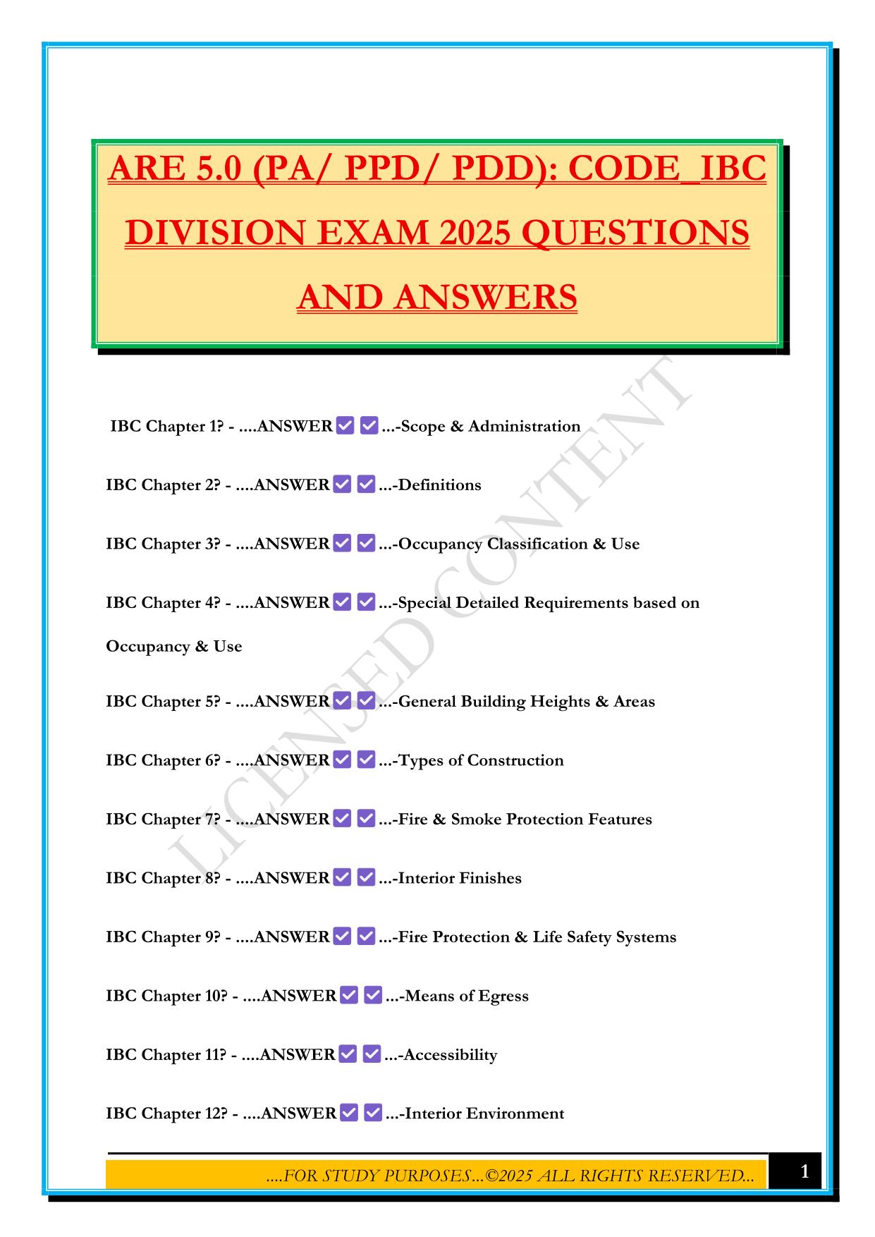 ARE 5.0 (PA/ PPD/ PDD): CODE_IBC DIVISION EXAM 2025 QUESTIONS AND ANSWERS