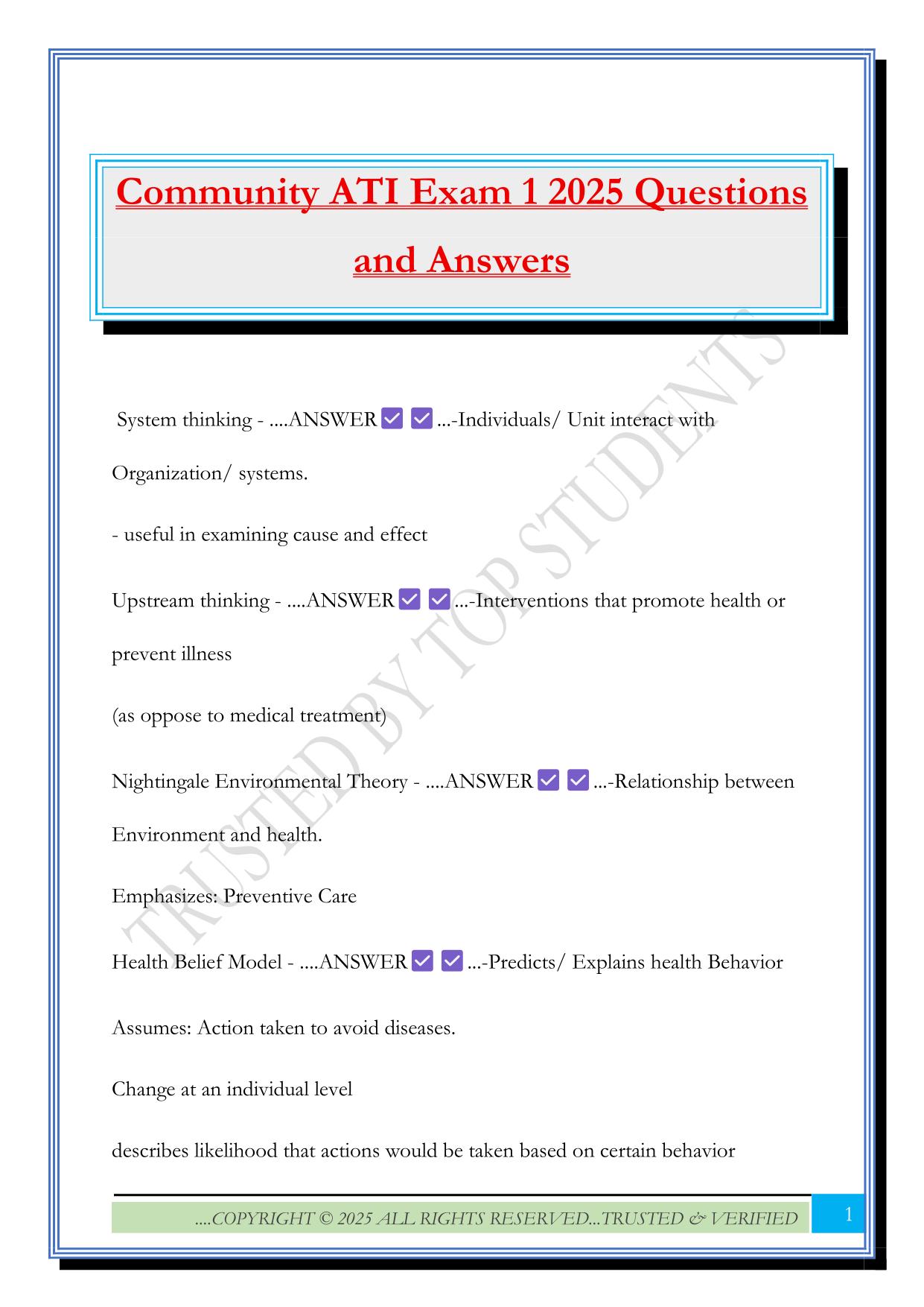 Community ATI Exam 1 2025 Questions and Answers