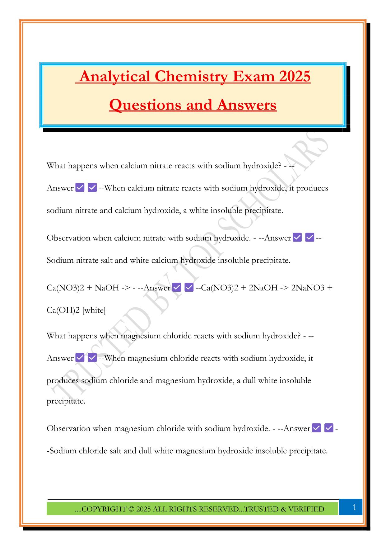 Analytical Chemistry Exam 2025 Questions and Answers