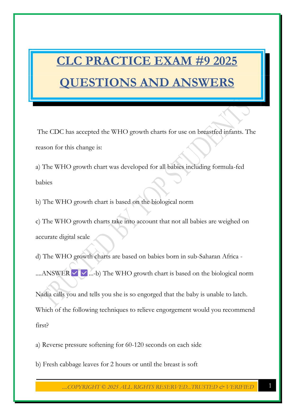 CLC PRACTICE EXAM #9 2025 QUESTIONS AND ANSWERS