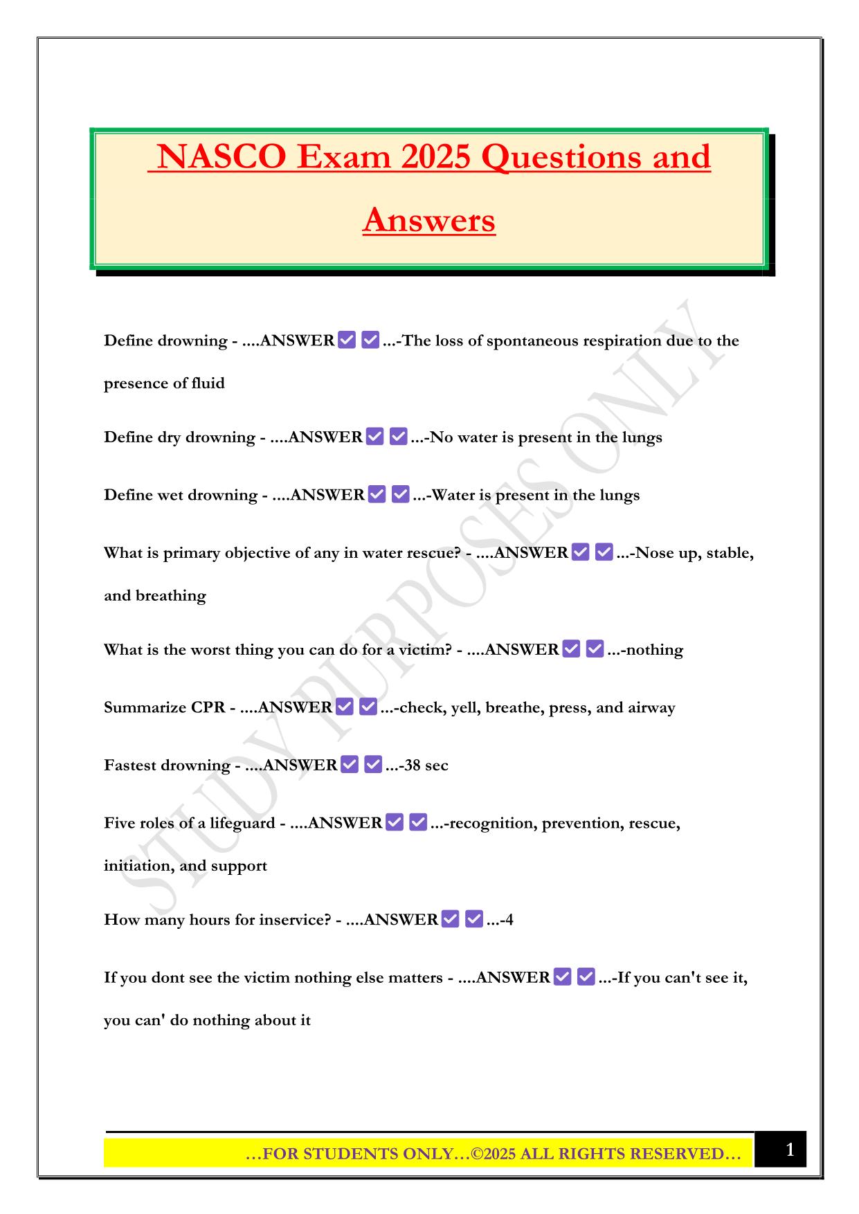 NASCO Exam 2025 Questions and Answers
