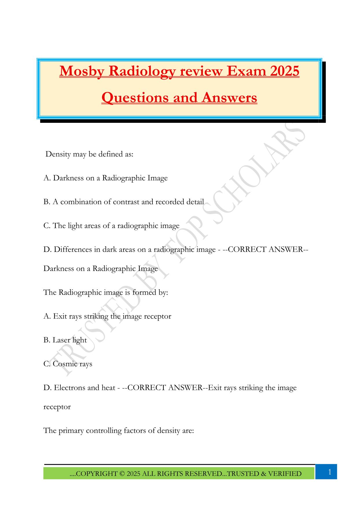 Mosby Radiology review Exam 2025 Questions and Answers