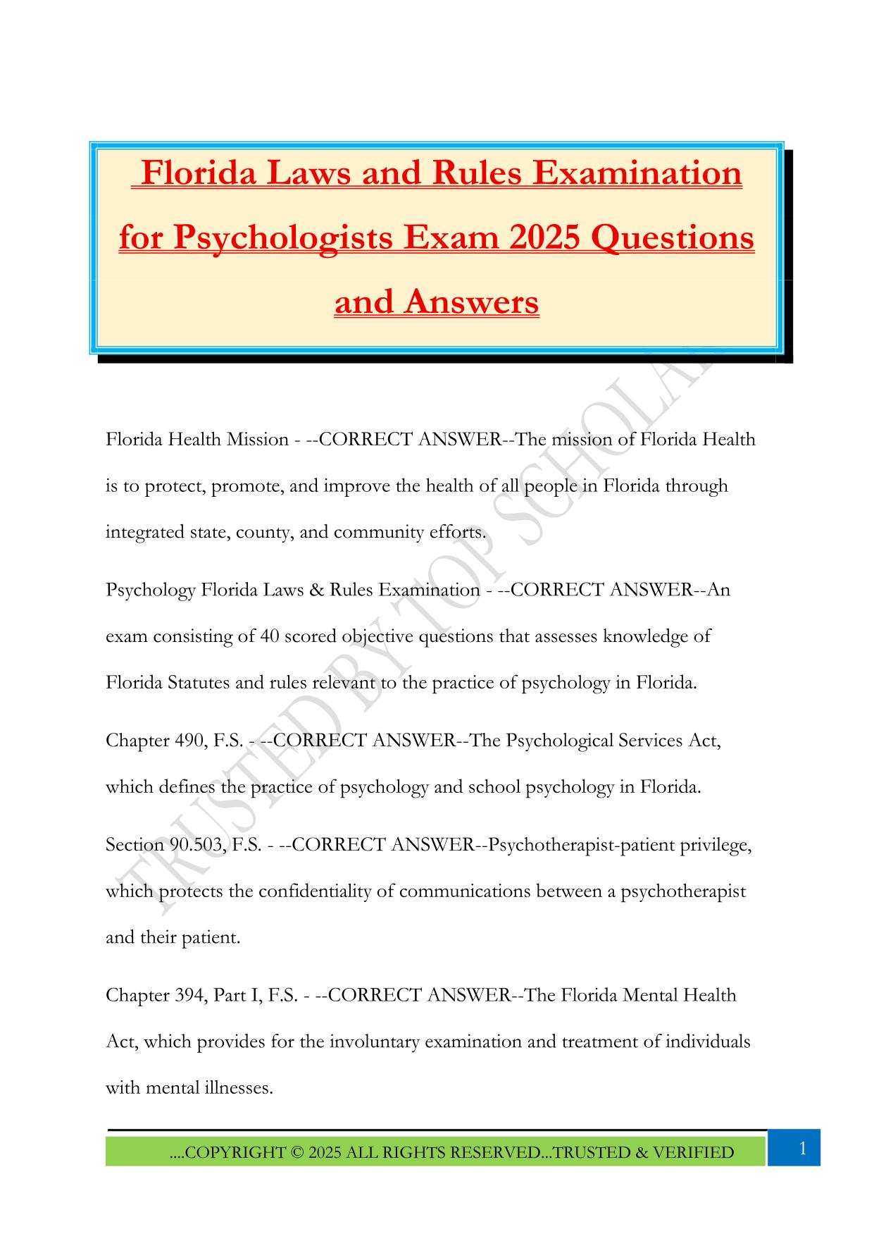 Florida Laws and Rules Fall 2025 Bundled Exams Questions and Answers |100% Pass Updated & Verified
