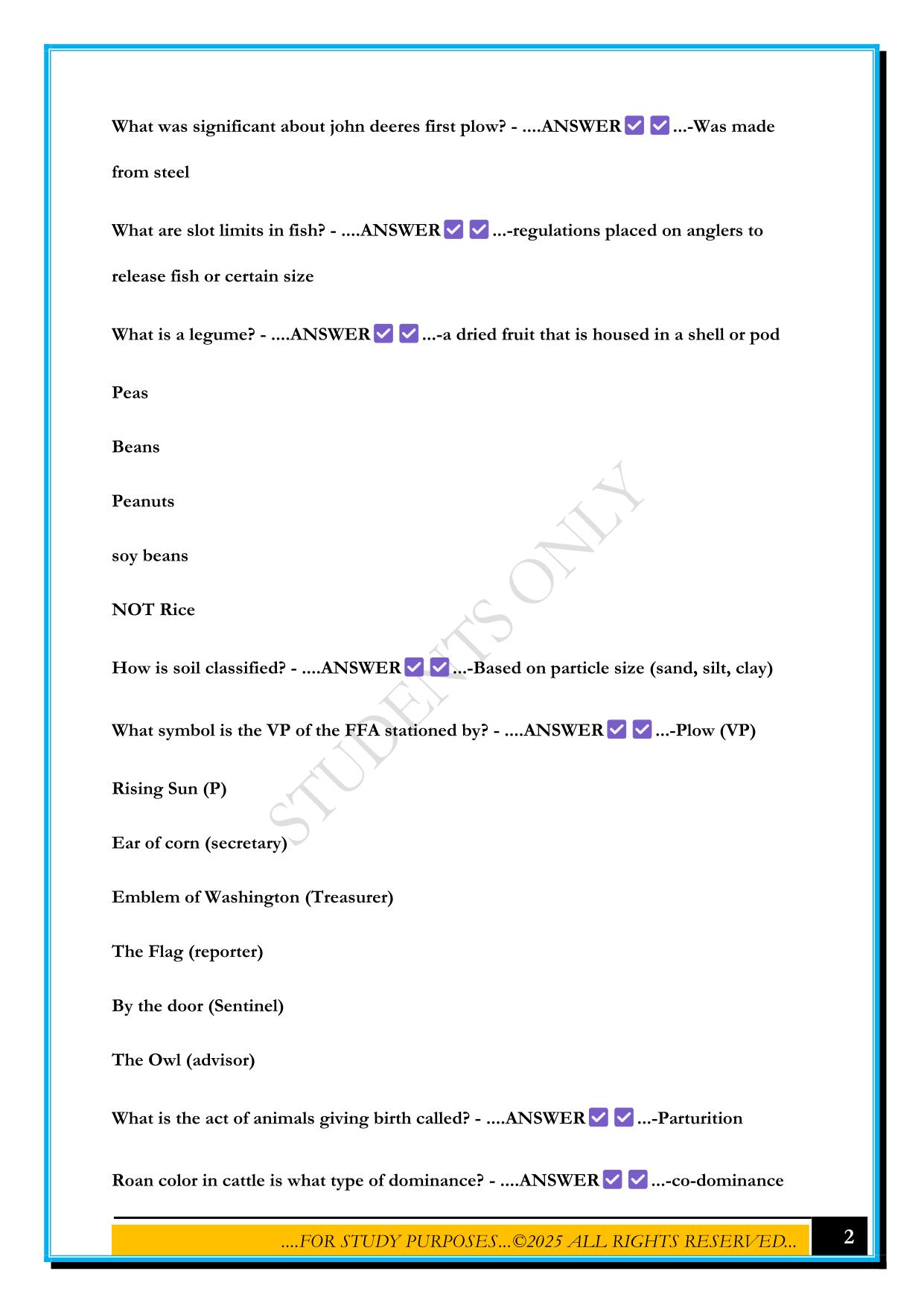 TEXAS AG CONTENT EXAM 2025 QUESTIONS AND ANSWERS