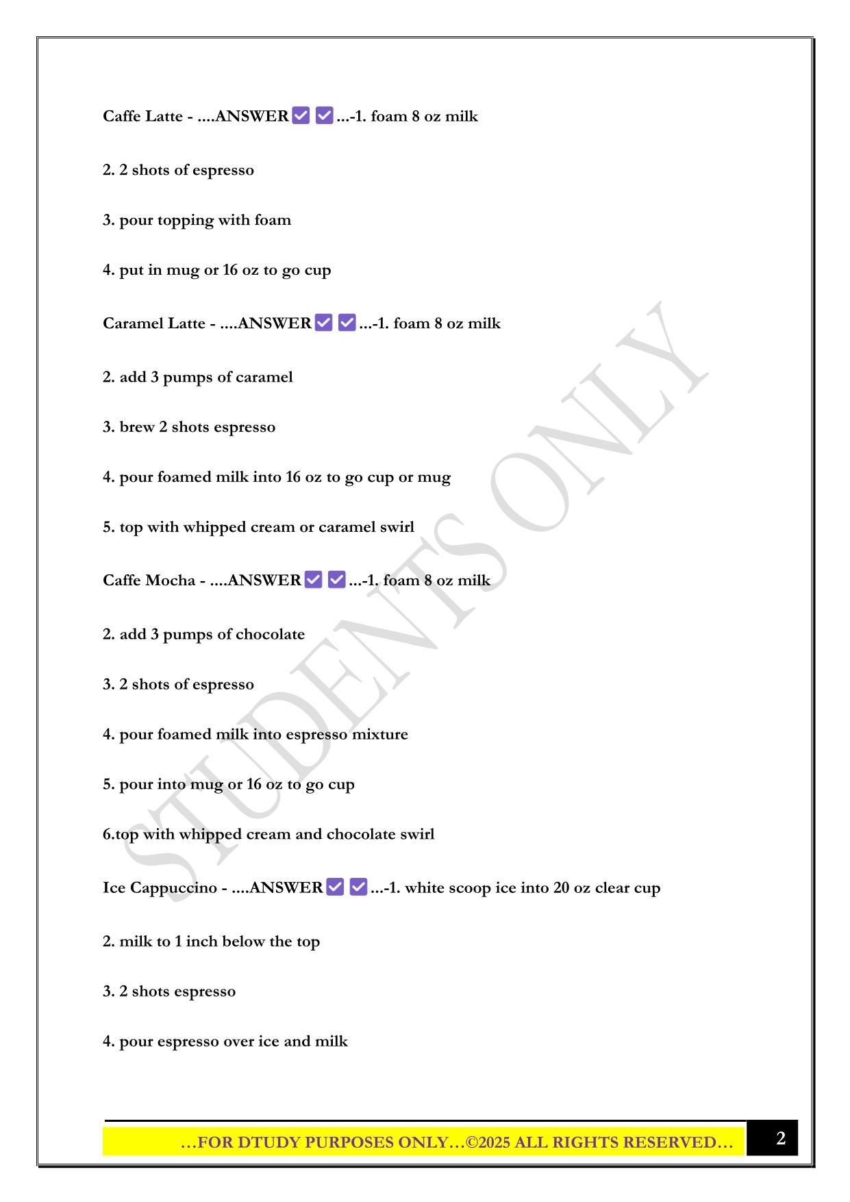 PANERA BARISTA EXAM 2025 QUESTIONS AND ANSWERS