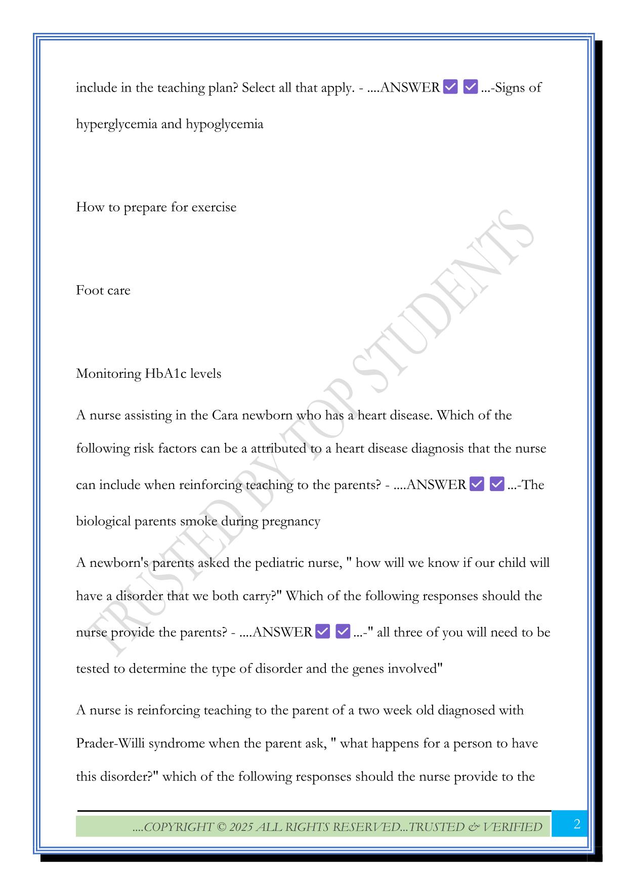 PN Genetics and Genomics in Pediatric Nursing Assessment Exam 2025/2026 Questions and Answers