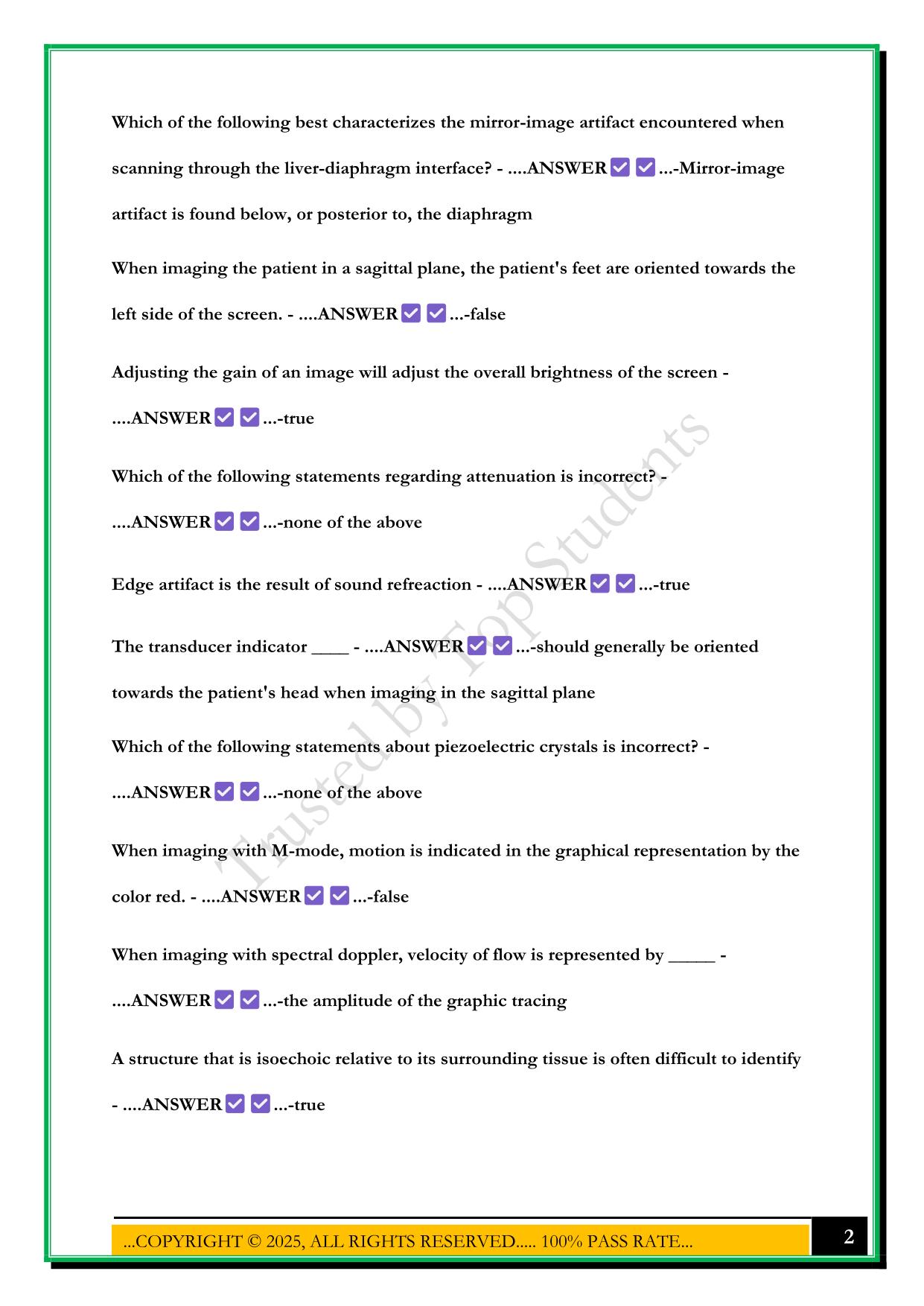 SONOSIM-FUNDAMENTALS OF ULTRASOUND EXAM 2025 QUESTIONS AND ANSWERS