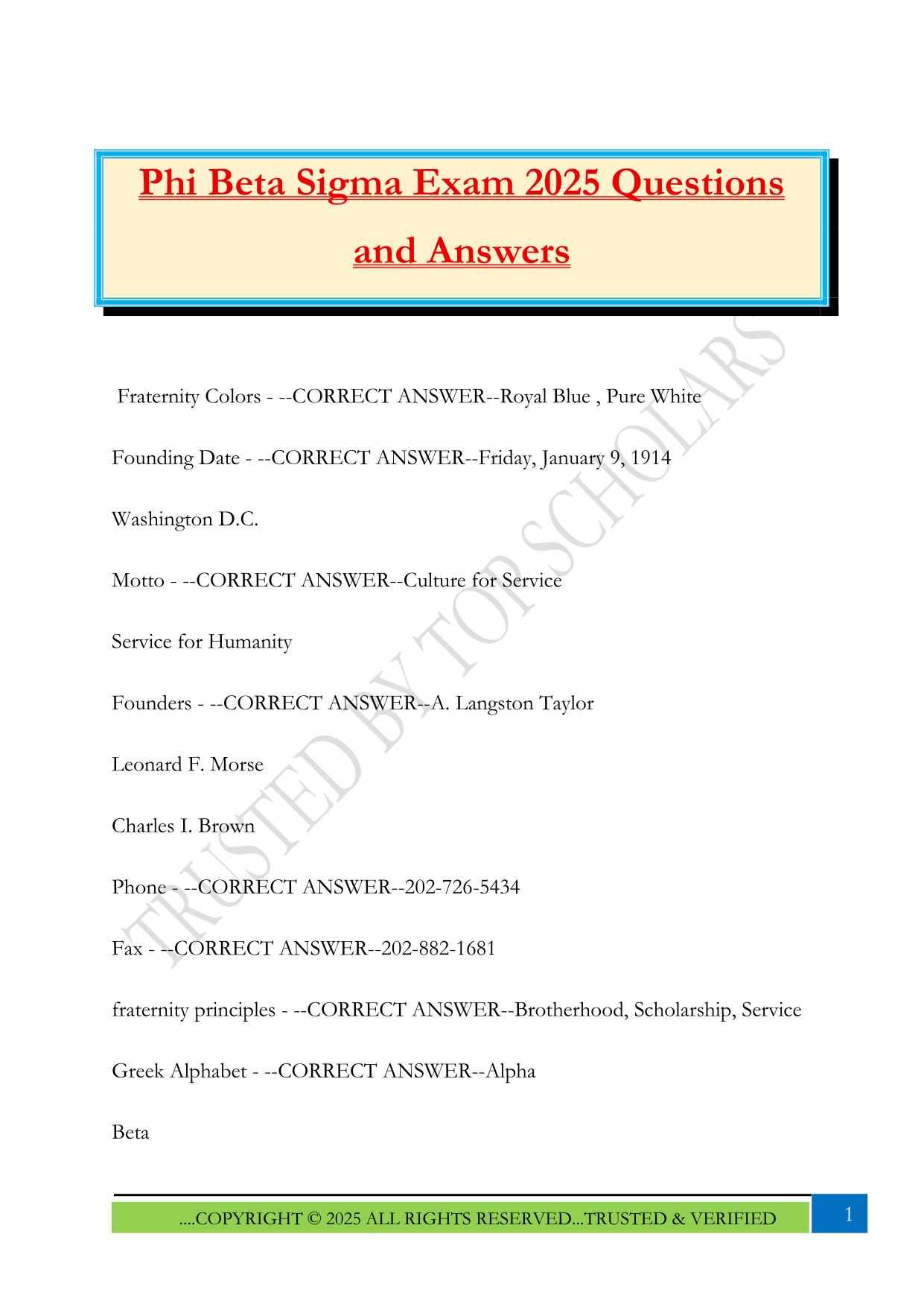 Phi Beta Sigma Exam 2025 Questions and Answers