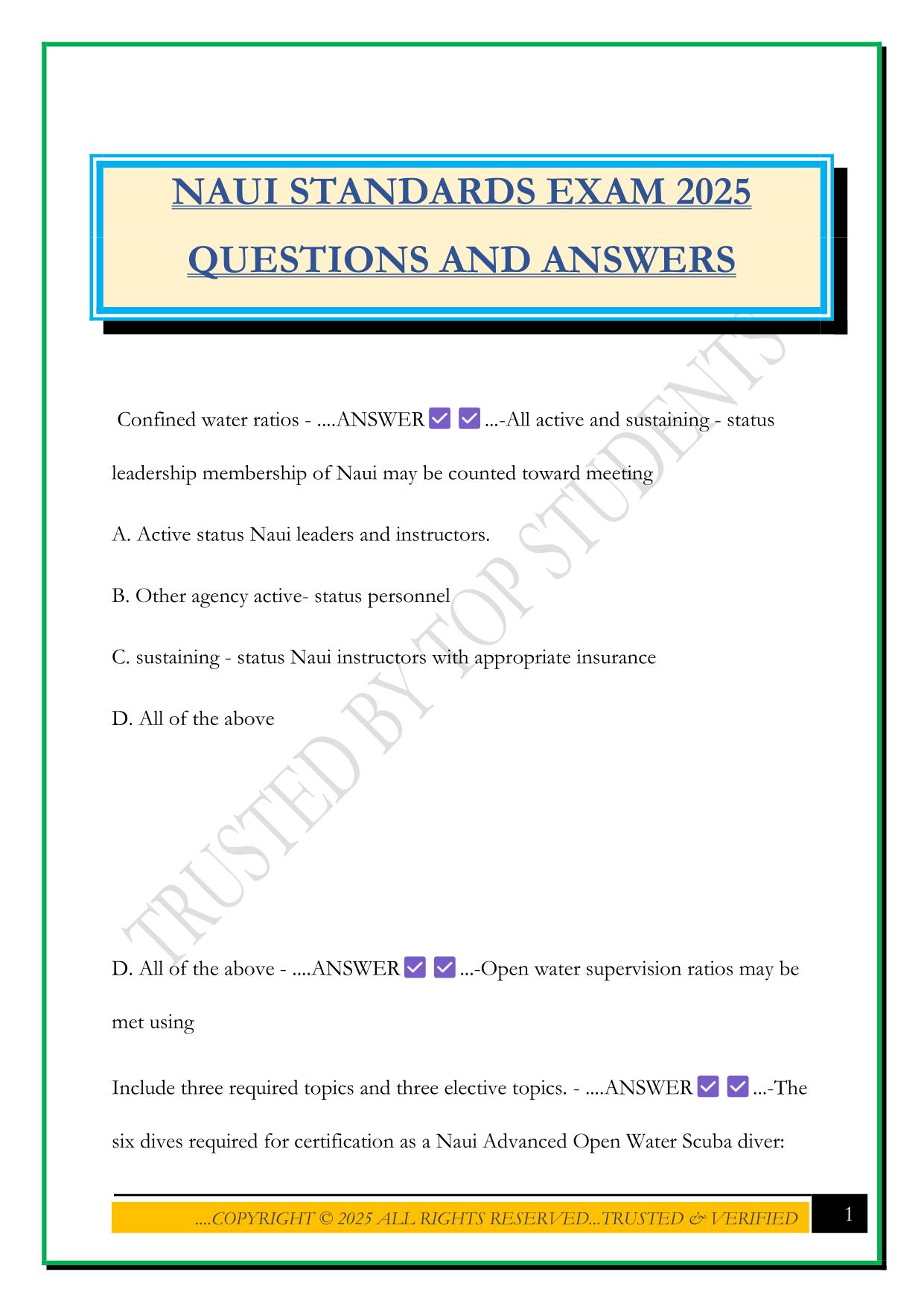 NAUI STANDARDS EXAM 2025 QUESTIONS AND ANSWERS