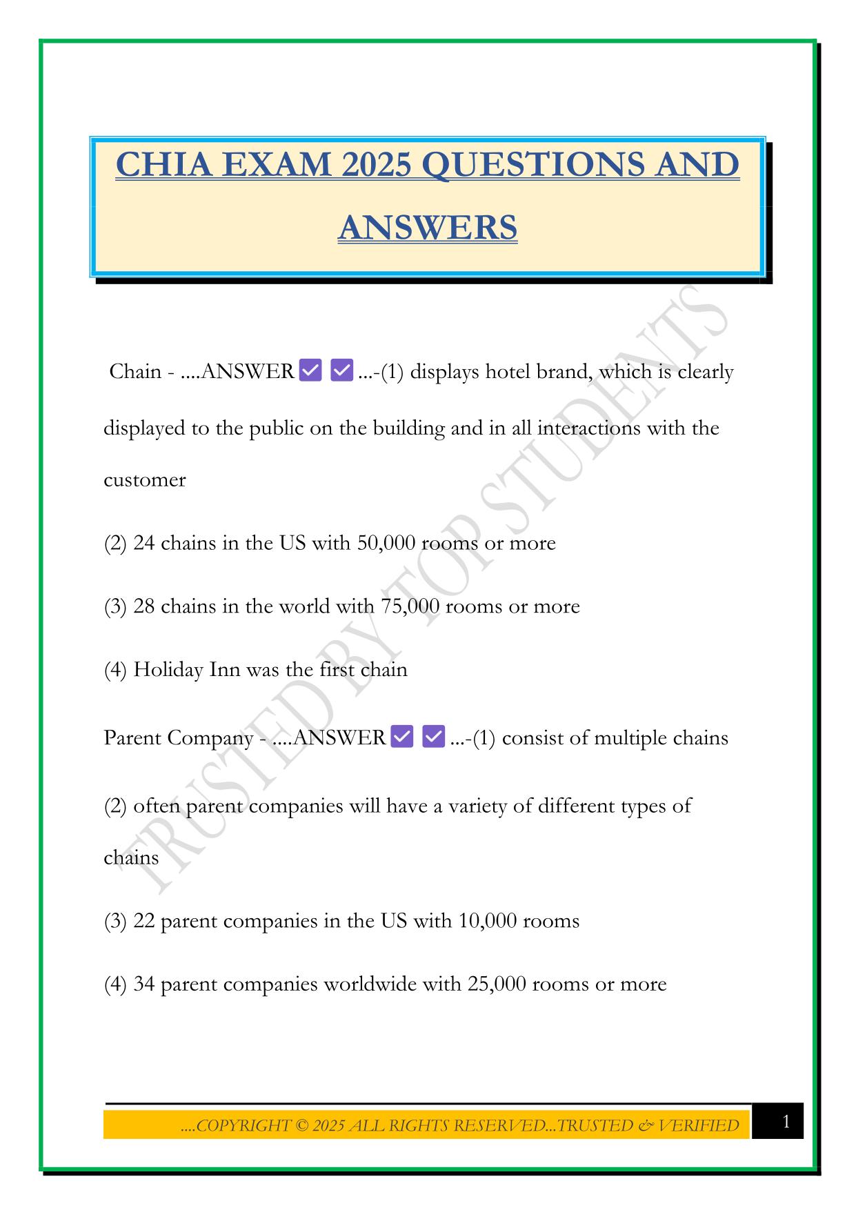 CHIA EXAM 2025 QUESTIONS AND ANSWERS