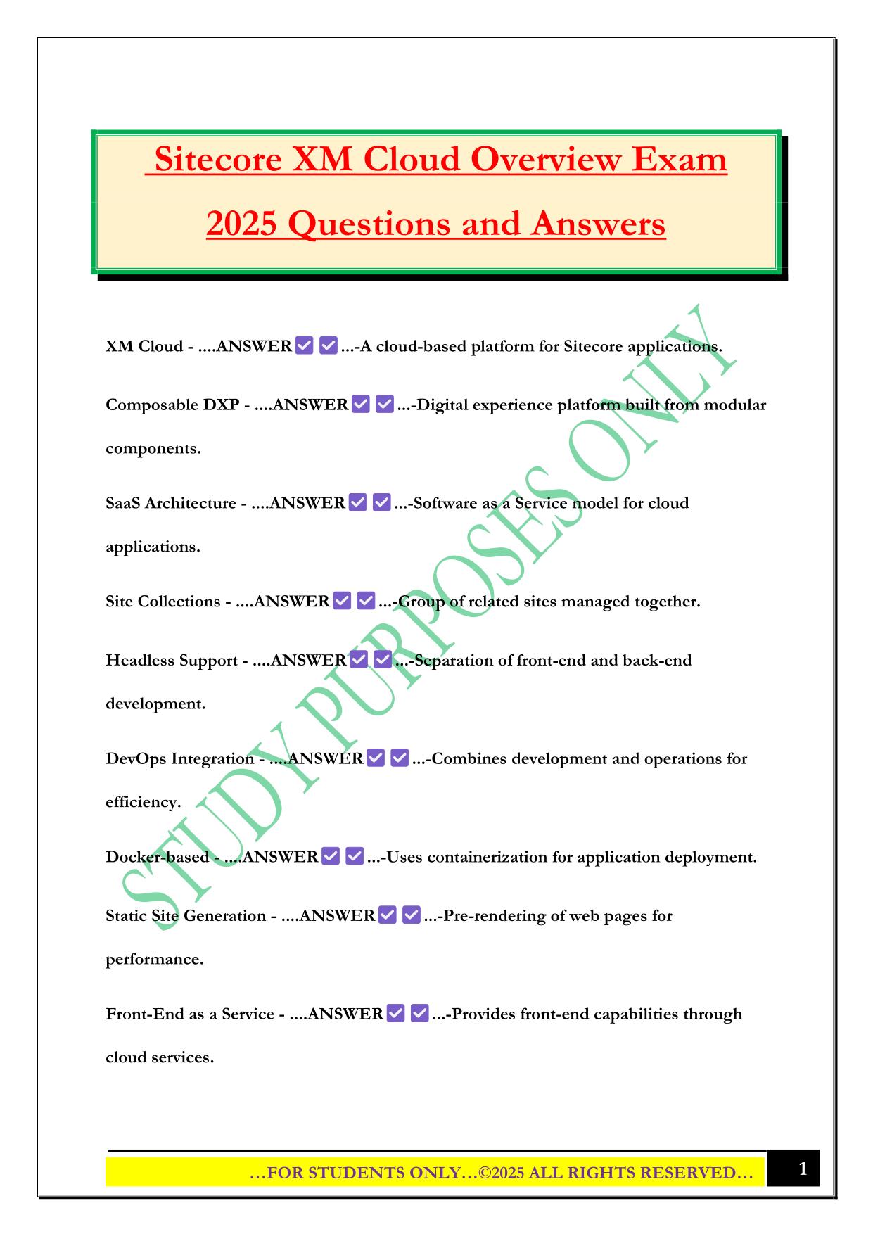 Sitecore XM Cloud Overview Exam 2025 Questions and Answers
