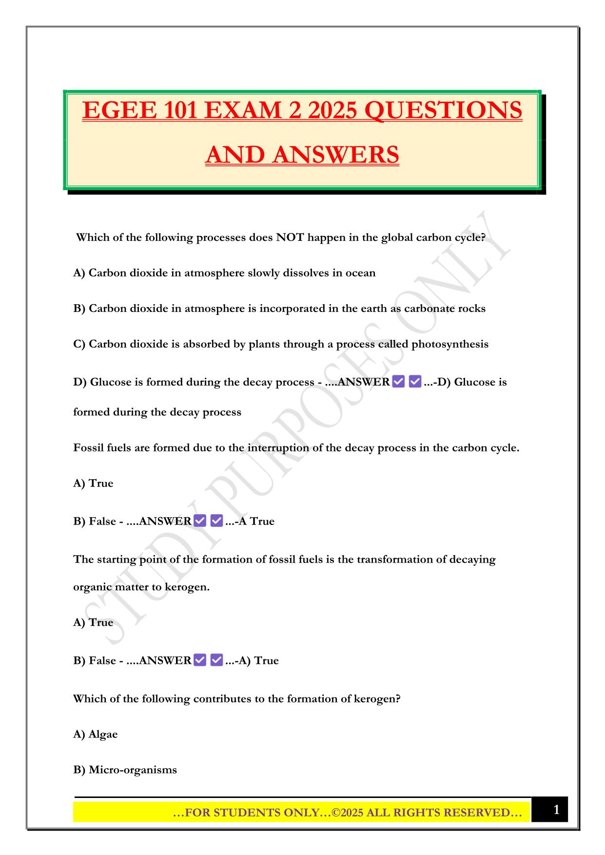 EGEE 101 EXAM 2 2025 QUESTIONS AND ANSWERS