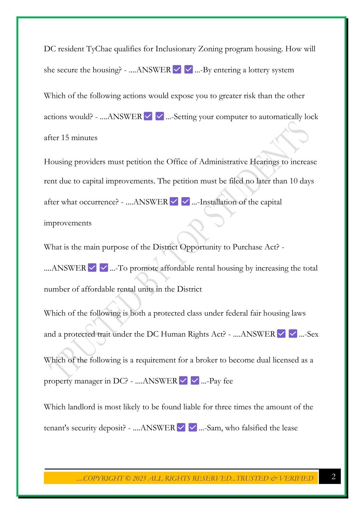 DC REAL ESTATE EXAM 2025 QUESTIONS AND ANSWERS